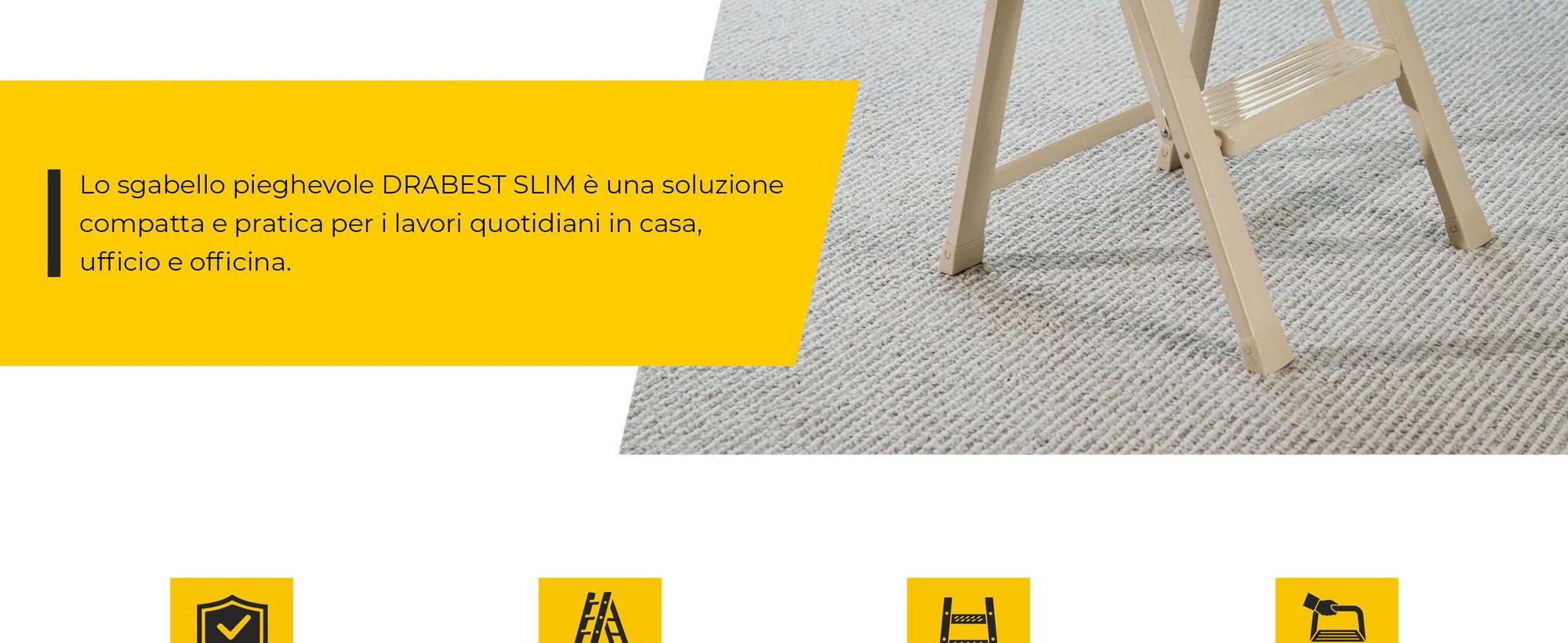 Drabest | Scala pieghevole per uso domestico - Modello "Slim" - 2 gradini - Pieghevole - Portata massima 150 kg - Colore crema