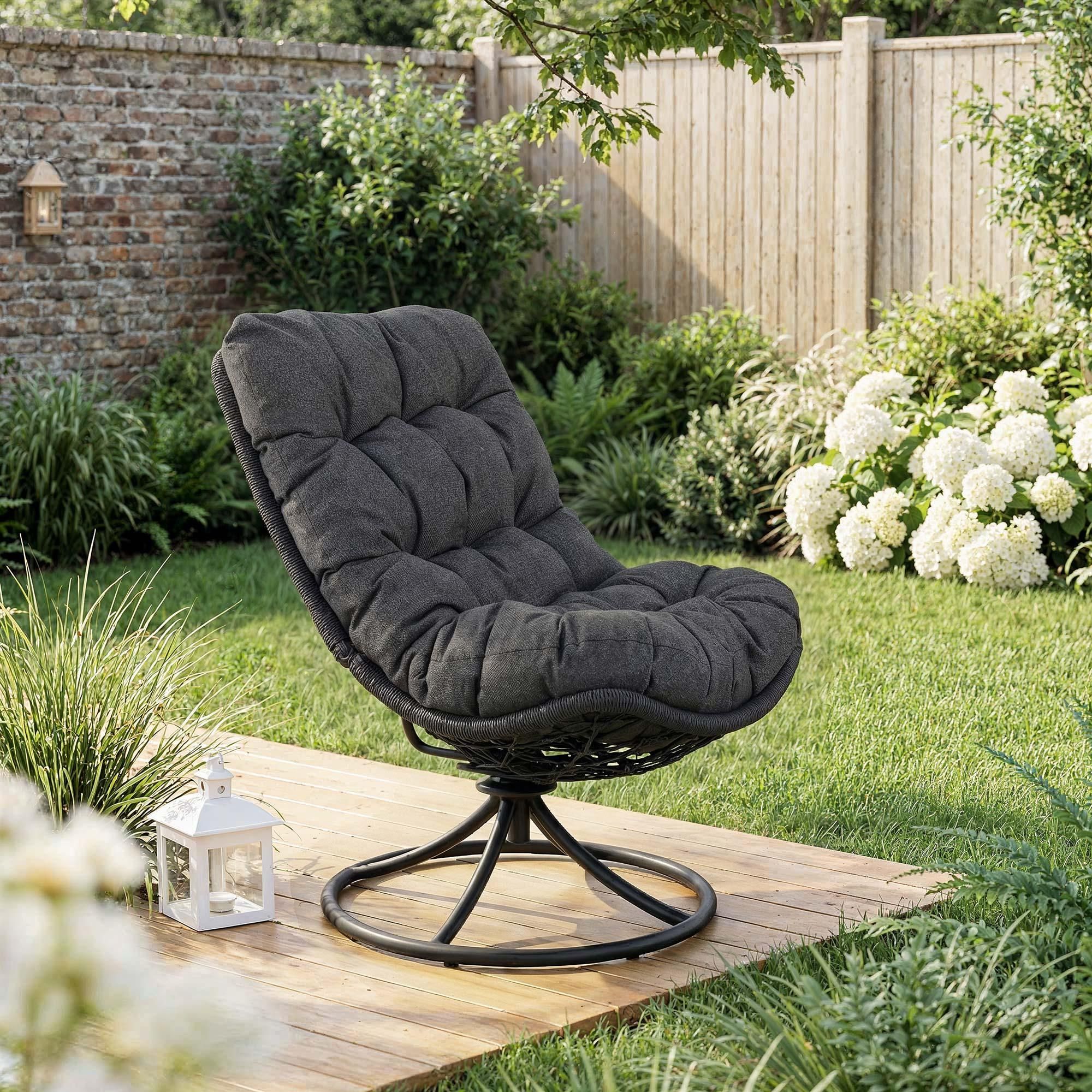 di volio Gartensessel MELIA - schwarz, Lounge Sessel aus PE-Rattan mit Rundfuß, bequem & stabil