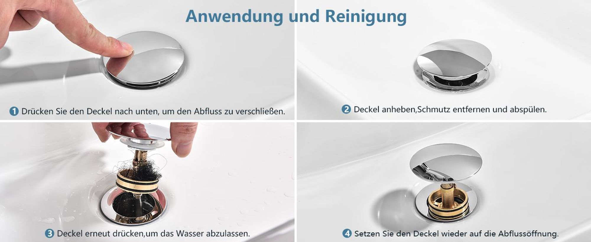 Homelody Wasserhahn Bad Chrom+Universal Ablaufgarnitur Chrom, Armatur Mischbatterie Waschbeckenarmatur mit Pop-Up Ventil Edelstahl Messing