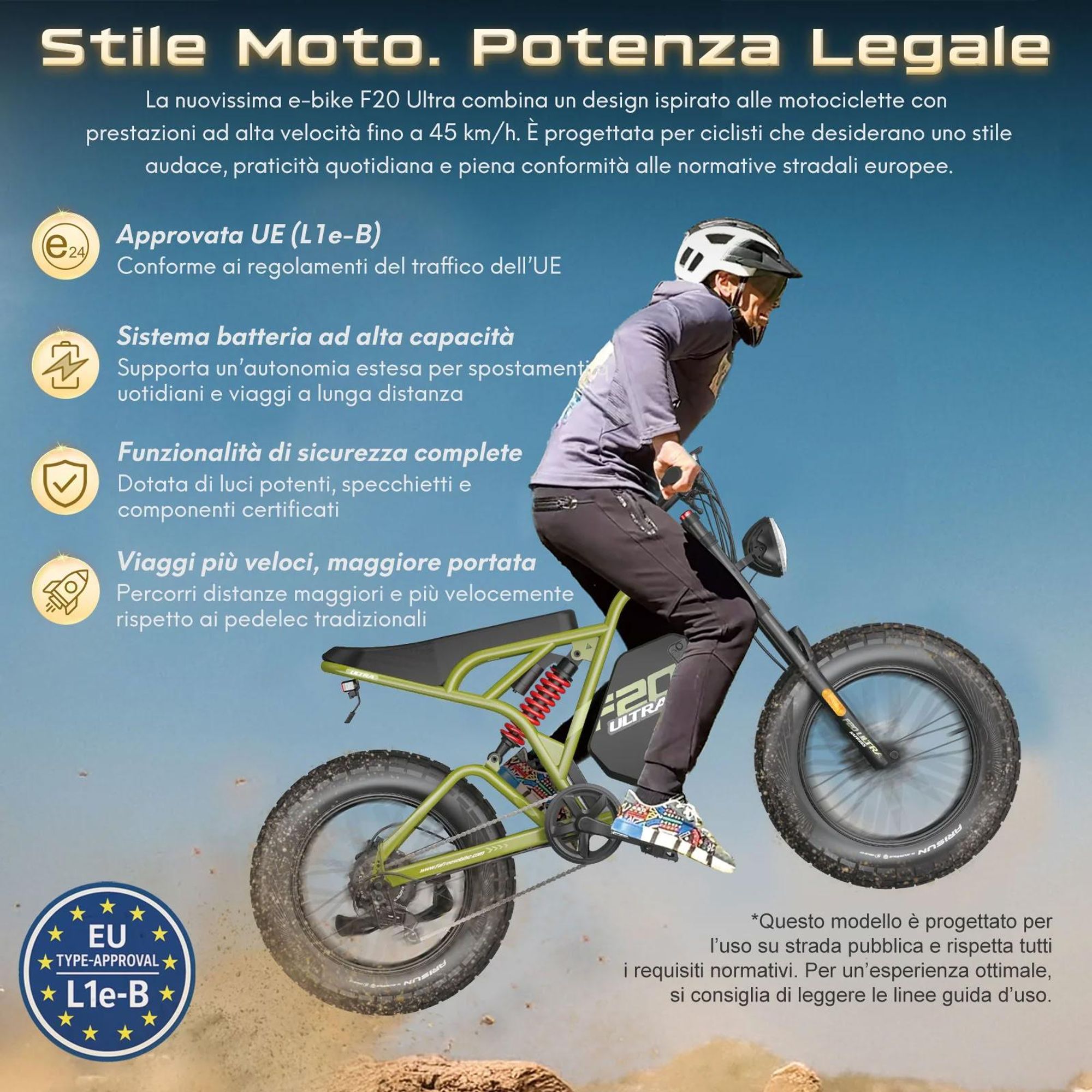 FAFREES F20 Ultra E-bike (Omologazione UE L1e-B) - Batteria 48V25AH Freni meccanici 20 Pollici Pneumatici - Verde