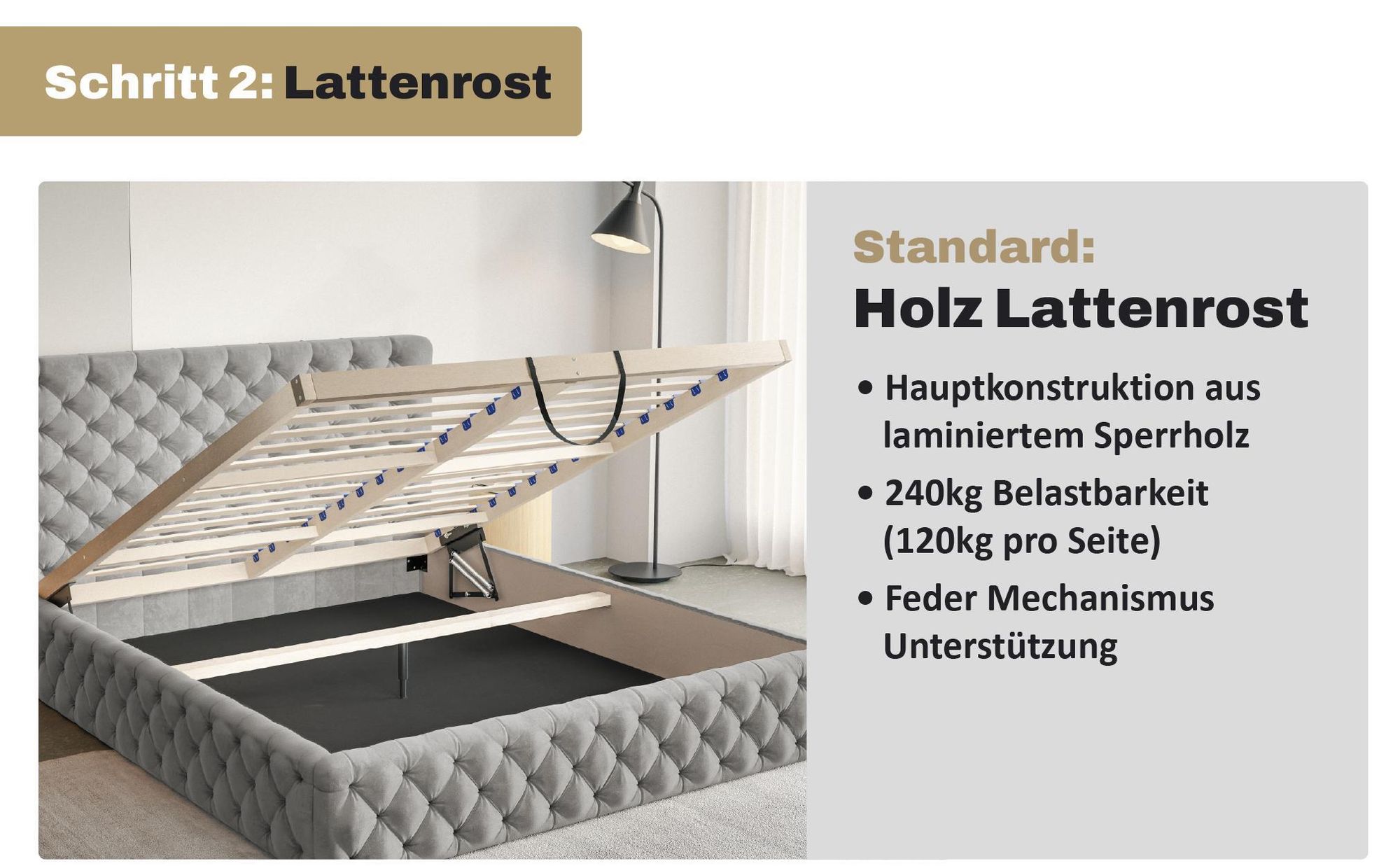 MOTIVENA Dalia Chesterfield Polsterbett 180x200 mit Bettkasten, Holz Lattenrost, Bett 180x200 Beige Samt (Amor 04)