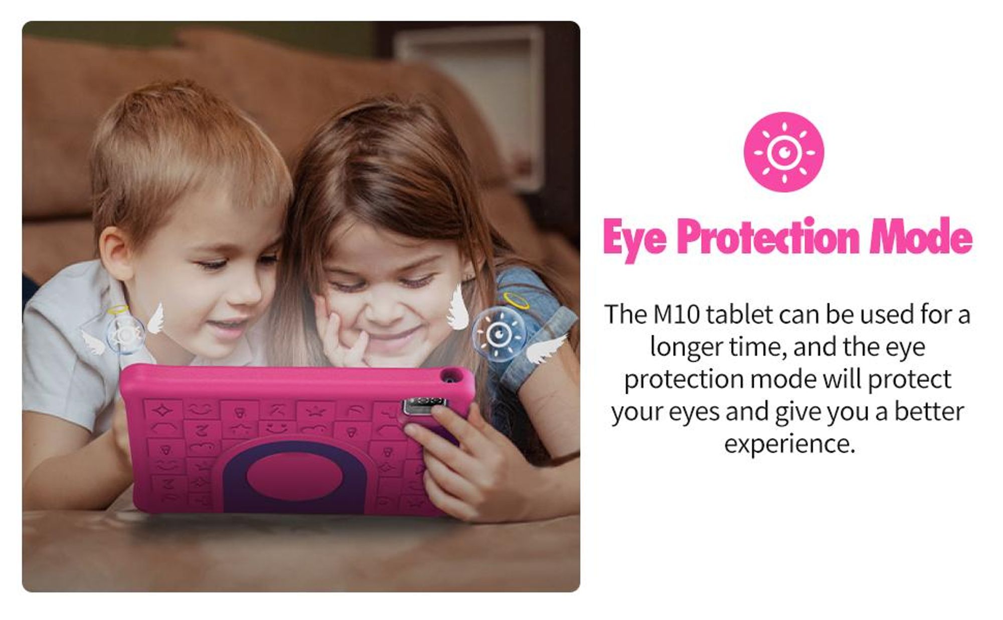 Pritom 10,1 Zoll Kinder-Tablet Android 15 WIFI 6 Quad-Core-Prozessor 3 GB RAM 64 GB ROM YouTube mit EVA-Schutzhülle, Rosa