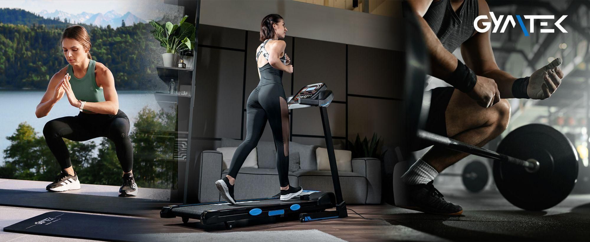 Sportliche Frau in verschiedenen Trainingssituationen mit Equipment