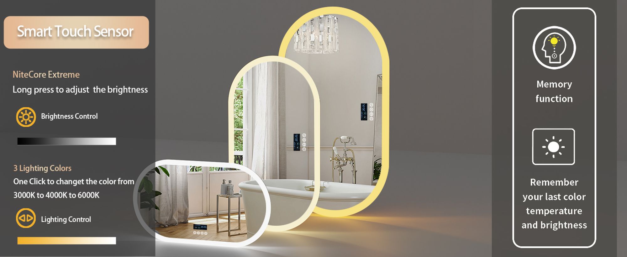WISFOR LED Badspiegel mit Bluetooth Lautsprecher, 120x60cm Badezimmerspiegel mit Beleuchtung 3 Lichtfarbe, LED Wandspiegel dimmbar beschlagfrei