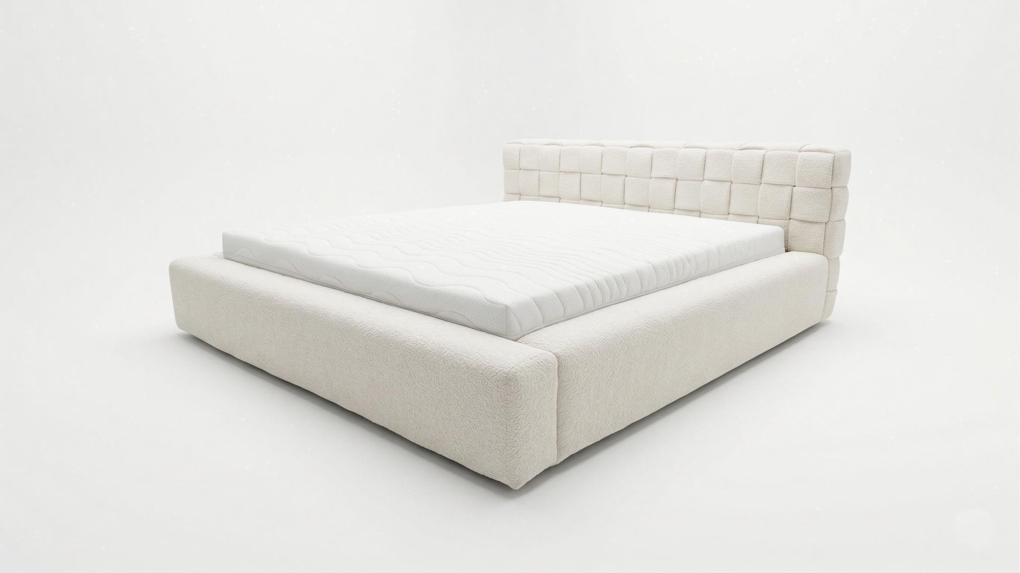 Chilly Möbel Design Bett Cube - Geometrisches Polsterbett mit Stauraum, Lattenrost und stabilem Metallrahmen 160x200 cm / Bouclé / Braun