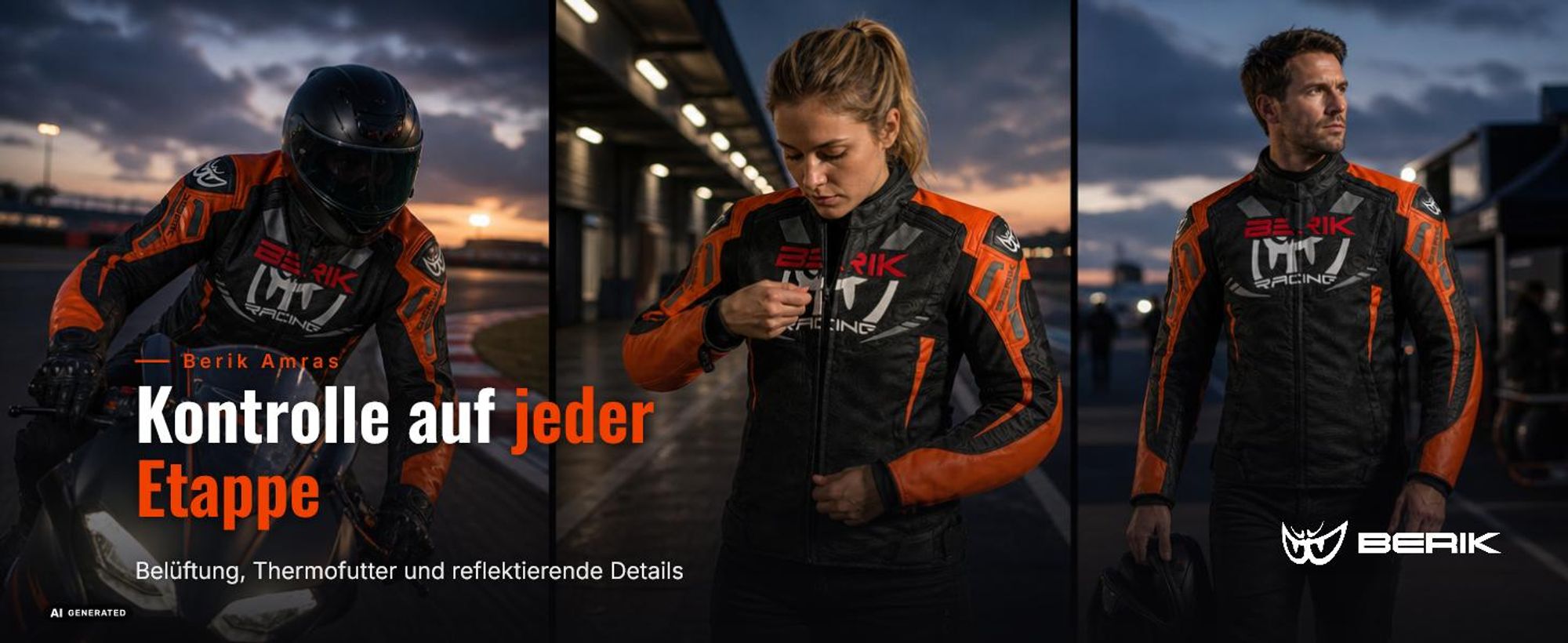Berik Amras wasserdichte Motorrad Textiljacke, schwarz/gelb/weiß, 50