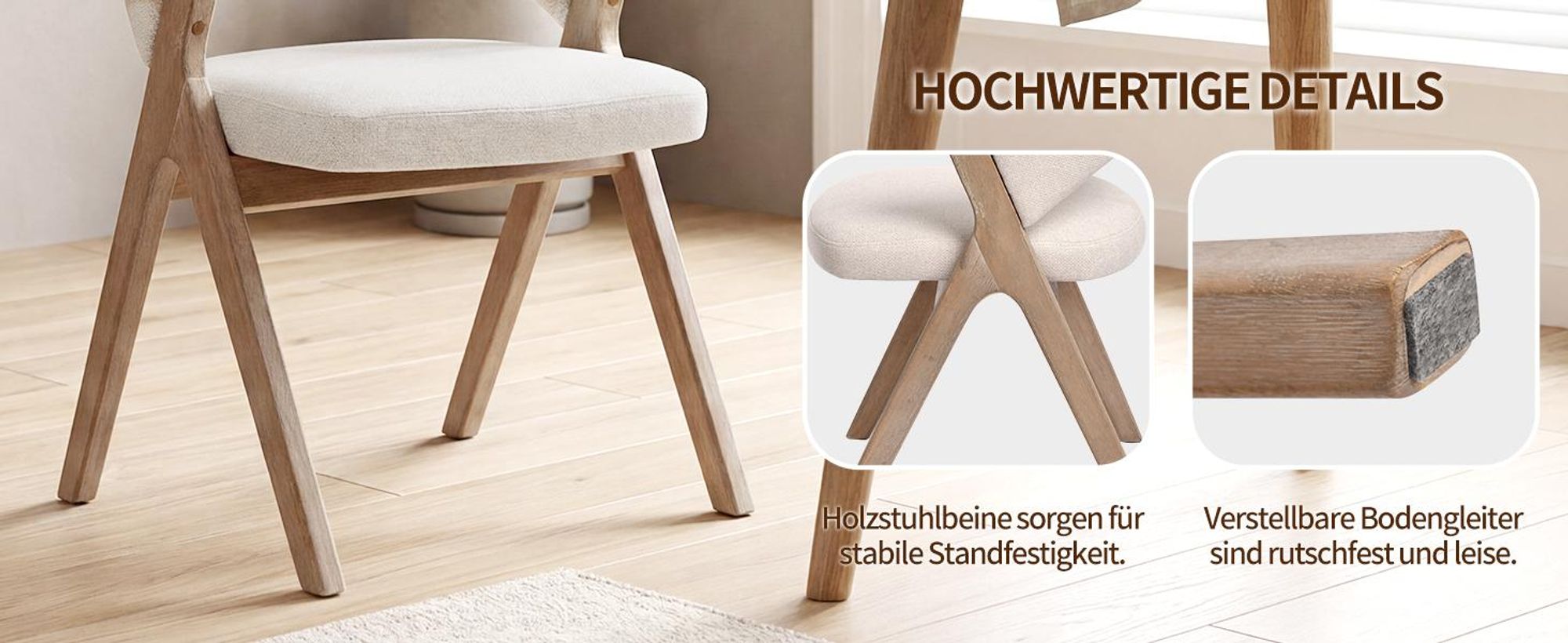 Duhome Esszimmerstuhl 2er Set Polsterstuhl aus Holz und Leinenbezug Küchenstuhl Skandinavischer Design für Esszimmer Küchen Wohnzimmer Beige
