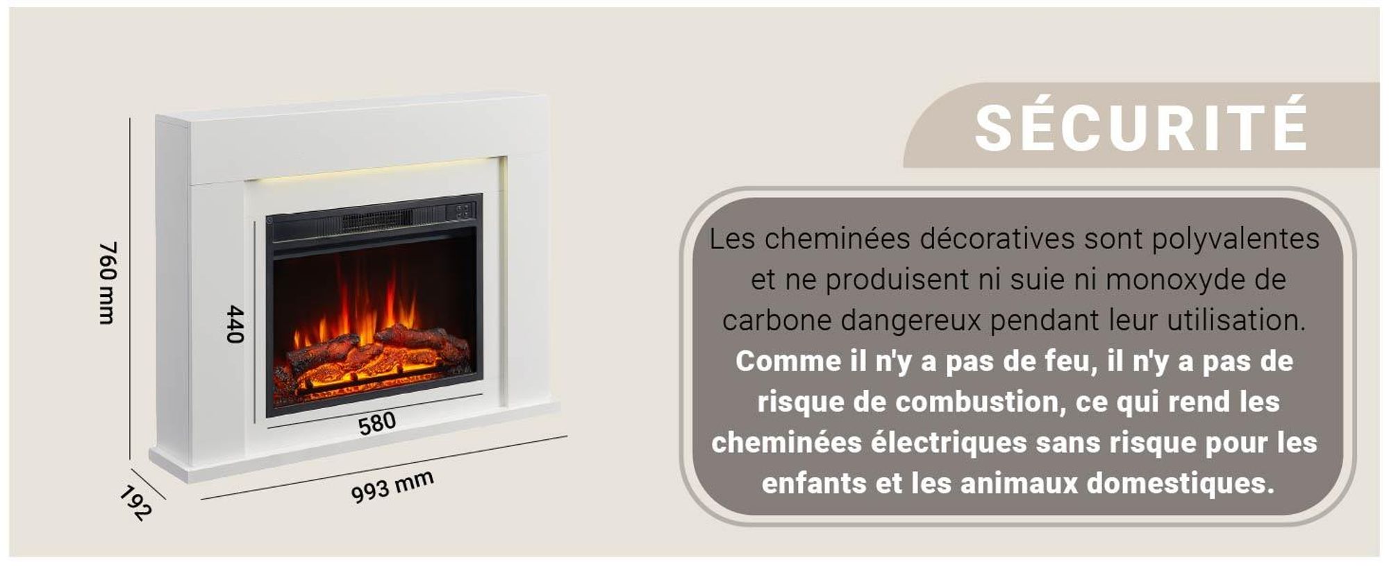 Cheminée électrique sur pied BALDERIA Finn Design – Puissance de chauffage jusqu'à 2 000 W, blanche