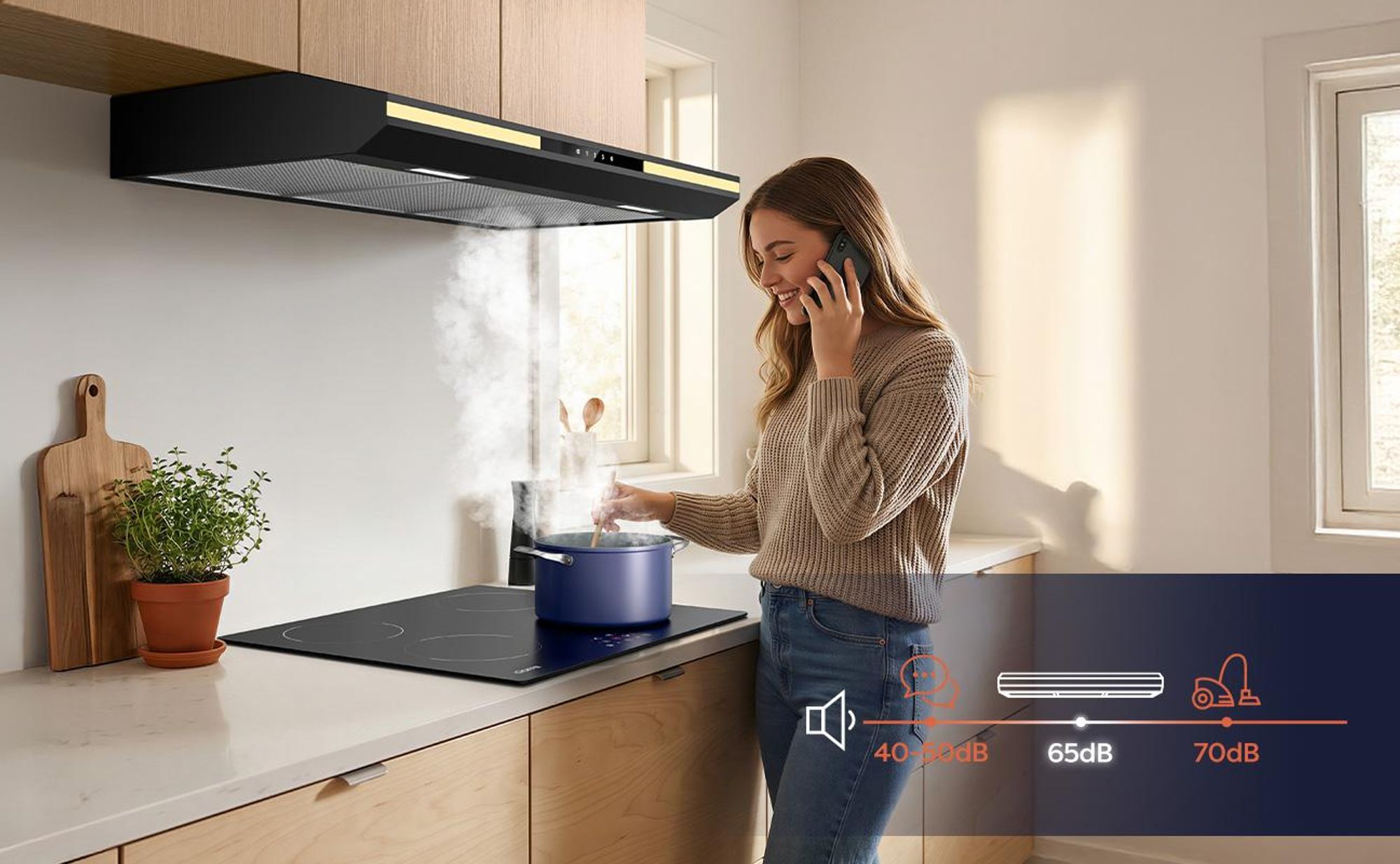 CIARRA Dunstabzugshaube 90cm 300 m³/h Einbau-Dunstabzugshaube SensorTouch 3 Stufen mit LED Leise Abluft & Umluft VM90921B