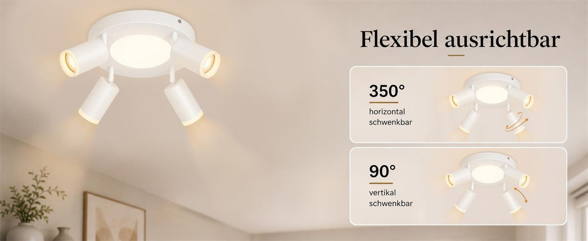 ZMH Led soffitto 4 fiamme soffitto spot GU10 camera da letto lampada 3000k bianco cucina lampada 20W soffitto faretto orientabile per soggiorno cucina camera da letto