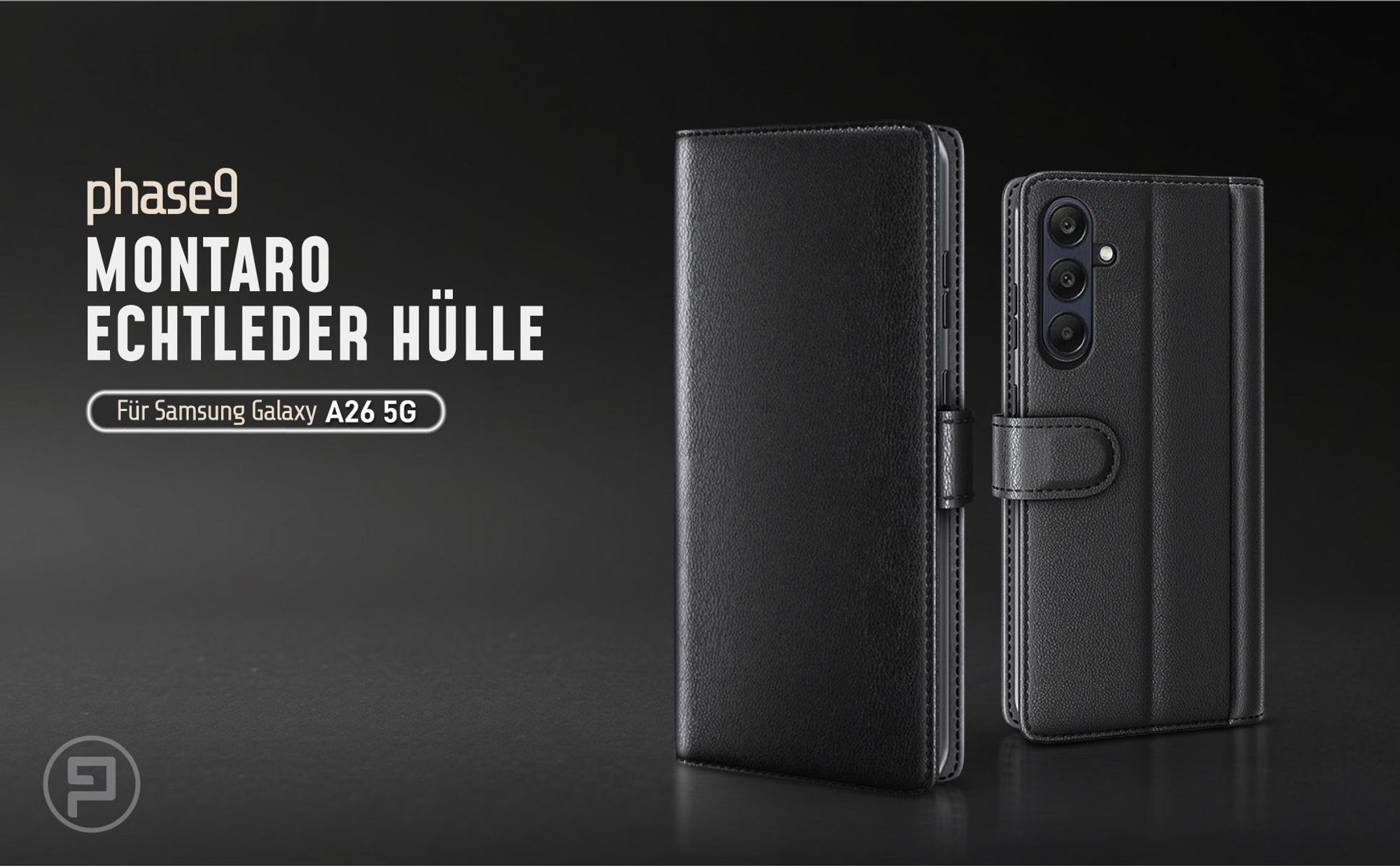 Schwarze Lederhülle für Samsung Galaxy A26 5G mit Magnetschließe