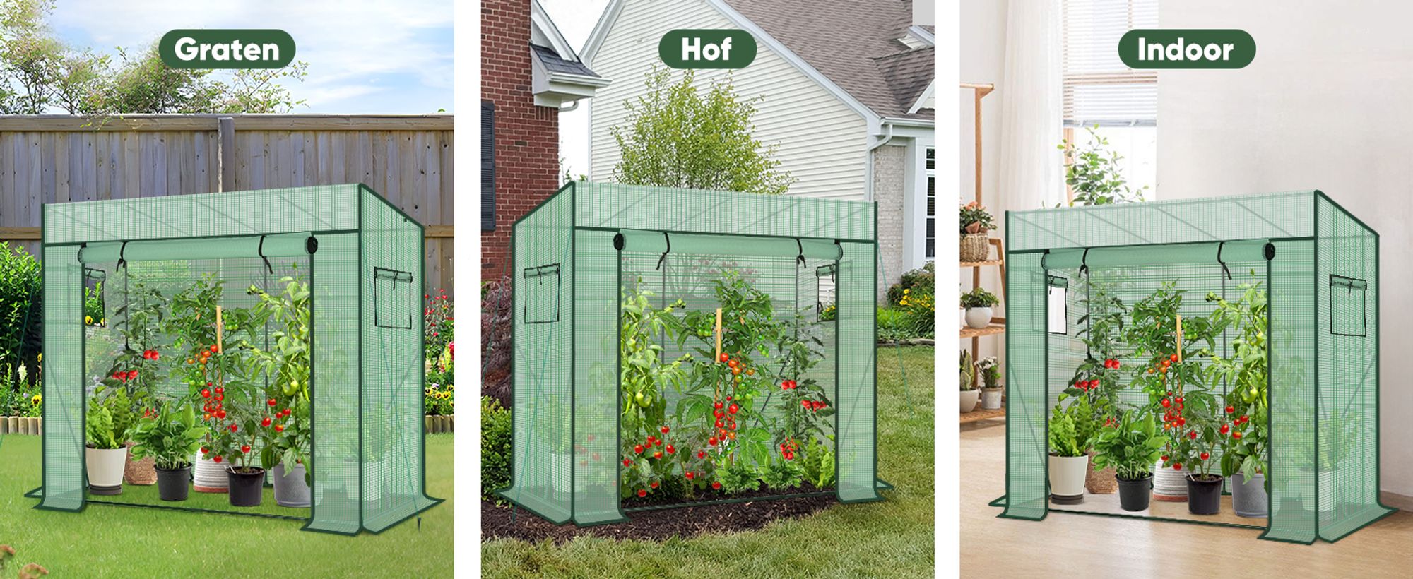 Sekey 200 x 77 x 170 cm Foliengewächshaus Schrägdach, Tomaten Gewächshaus mit verstärkter Struktur, Grün