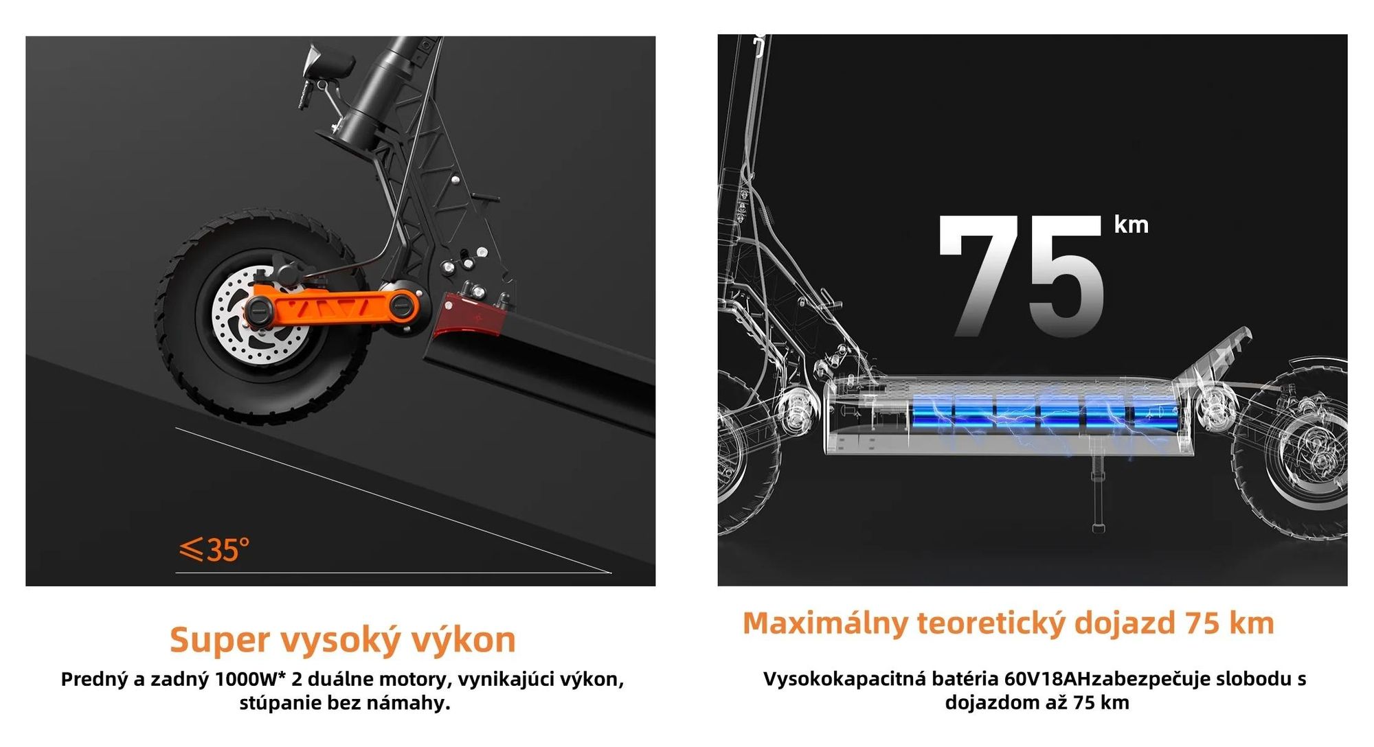 JOYOR S10-S-Z Dvojitý Motor Skladateľný Elektrický kolobežka - 1000W*2 Motor 60V18AH Batéria 10-palcové Pneumatiky Hydraulické Brzdy - Čierna