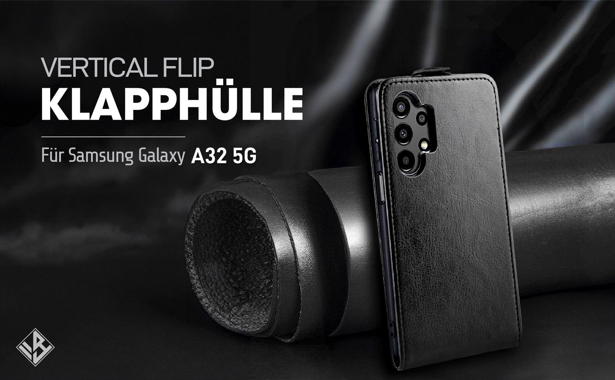 Vertikal aufklappende Handyhülle in Schwarz für Samsung Galaxy A32 5G