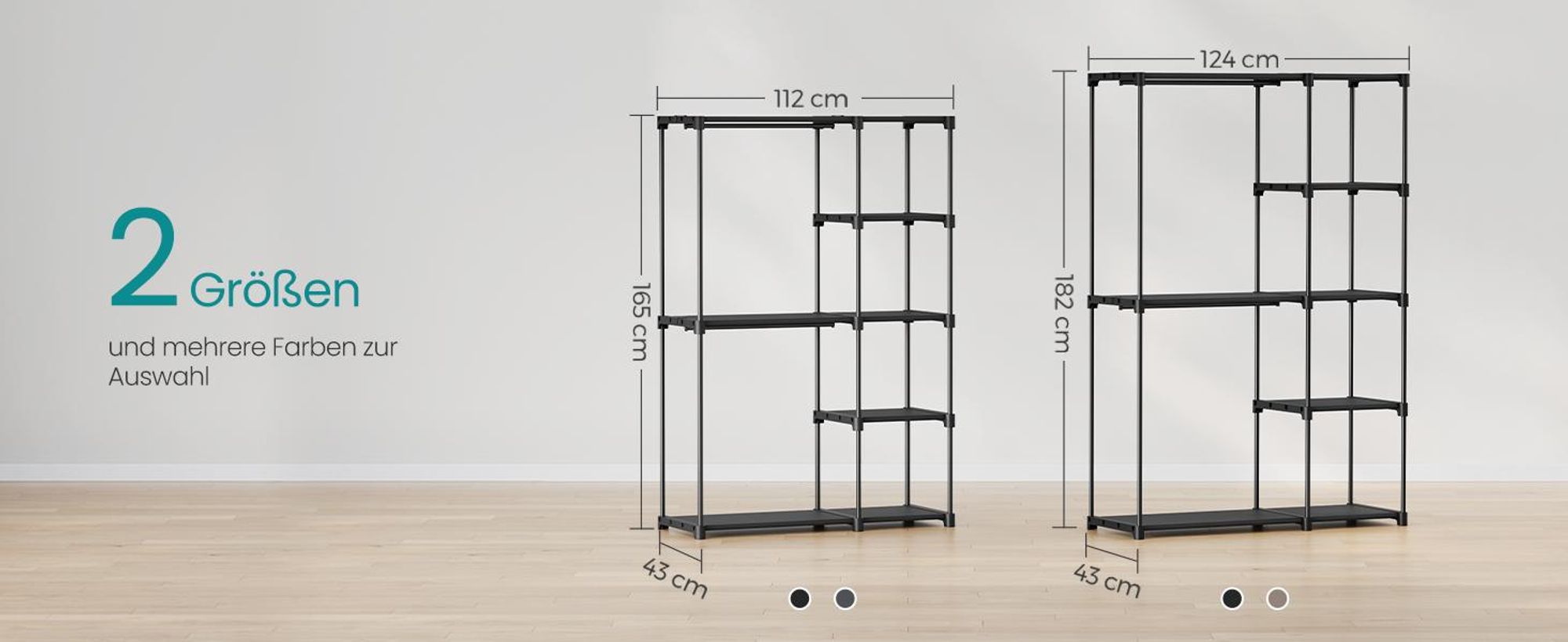 SONGMICS Kleiderschrank offen, freistehende Garderobe, Standregal, Kleiderständer mit Kleiderstangen, Garderobenständer, Ankleidezimmer, Schlafzimmer