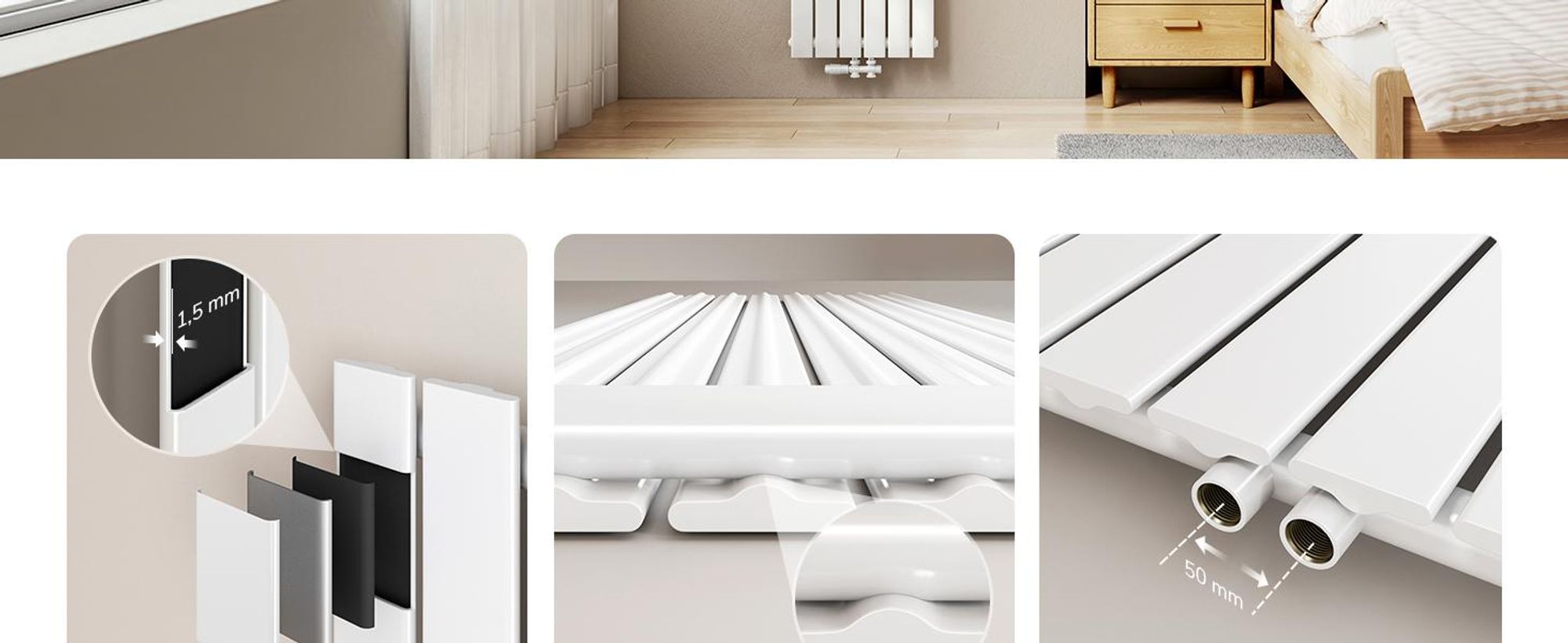 EMKE Heizkörper Flach 180 x 46 cm Einlagig 839 W Weiß Design Paneelheizkörper