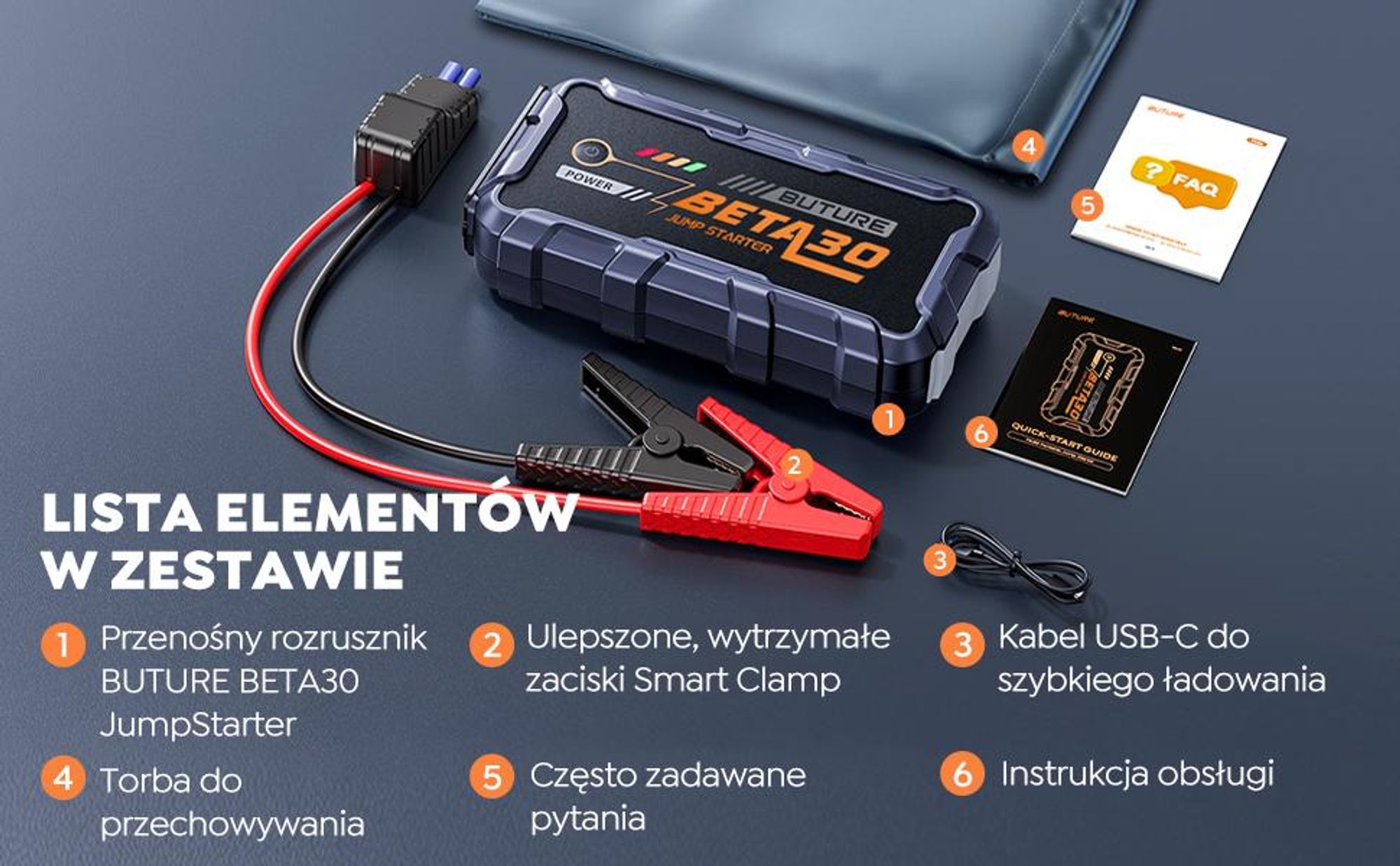 Powerbank Buture do rozruchu silnika, 6000A, 26800 mAh, powerbank do rozruchu silnika samochodowego, pomoc przy rozruchu, BETA30