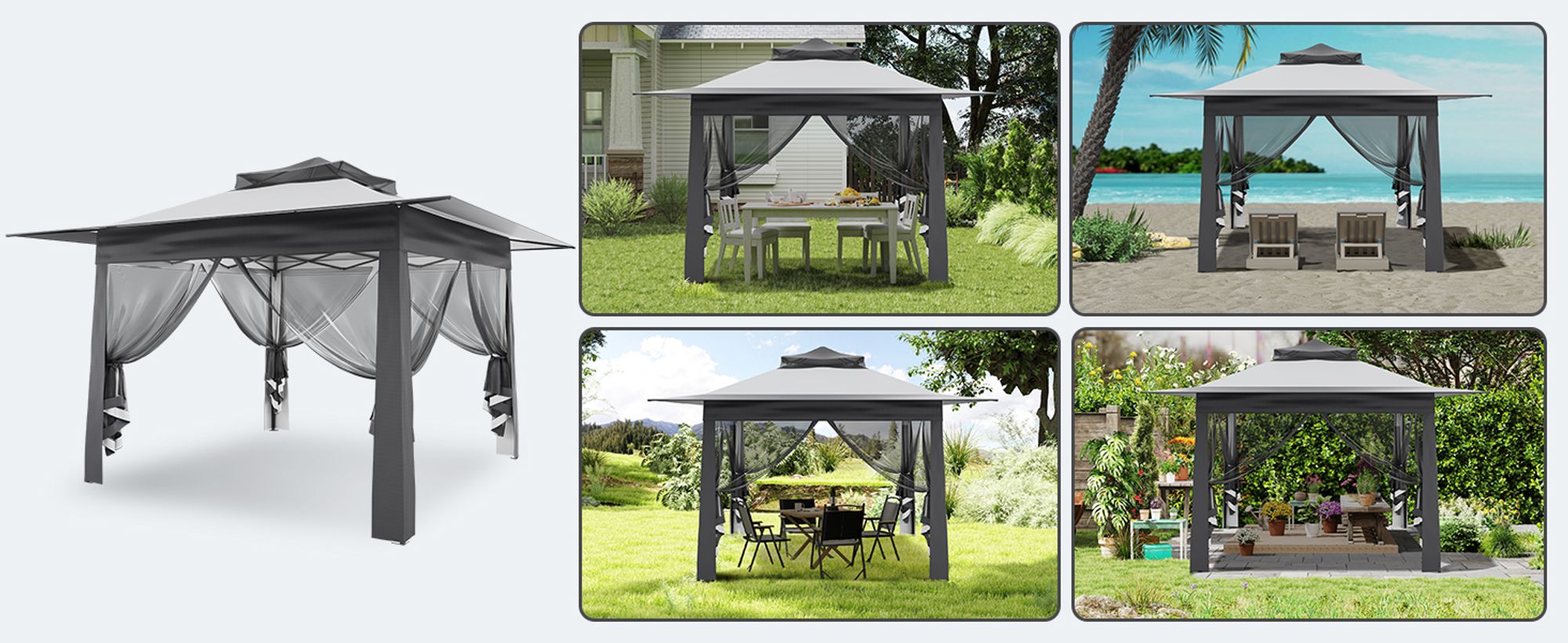 Puluomis Faltpavillon Gartenpavillon Pop Up 3,65 x 3,65m Pavillon Faltbar Pavillons & Partyzelte Wasserdicht Gartenzelt, UV-Schutz 50+