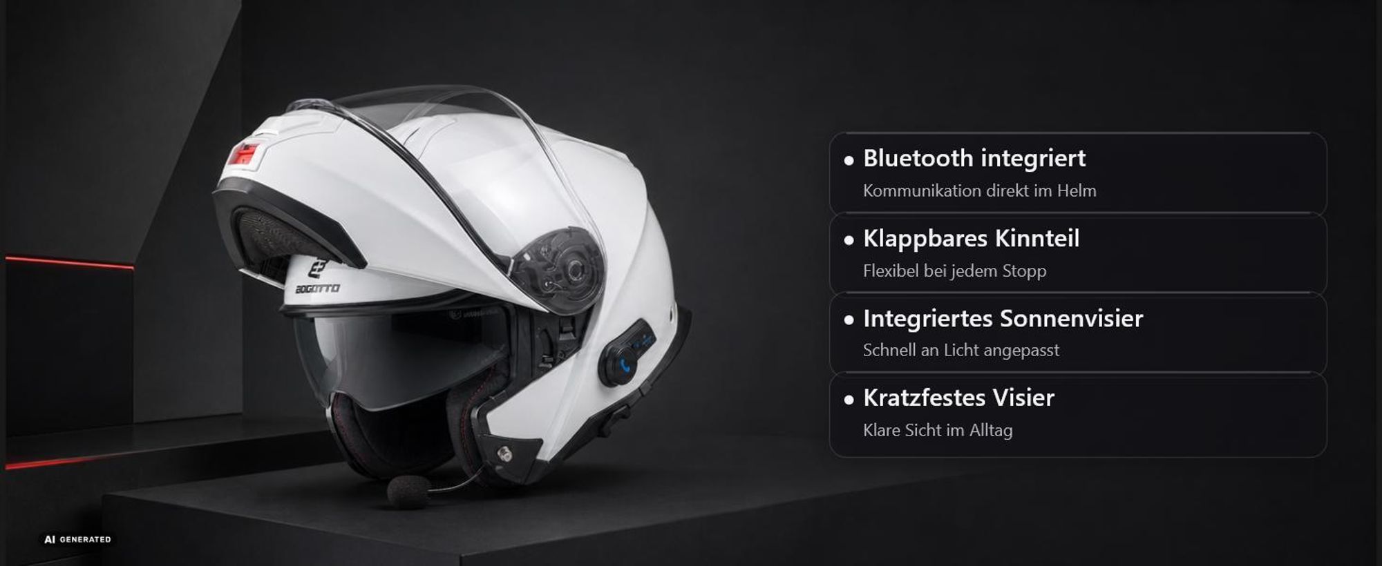 Bogotto H272 Bluetooth Klapphelm, schwarz matt, L (59/60)