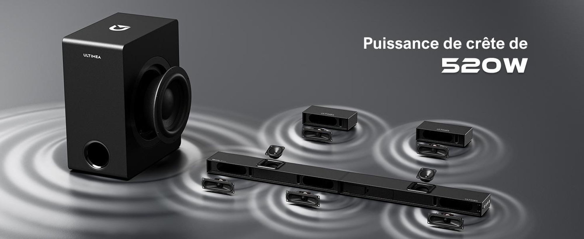 ULTIMEA Barre de son 5.1.2 canaux pour téléviseurs avec Dolby Atmos, Système de son surround home cinéma avec subwoofer pour un son cinéma, HDMI/Opt/Bluetooth