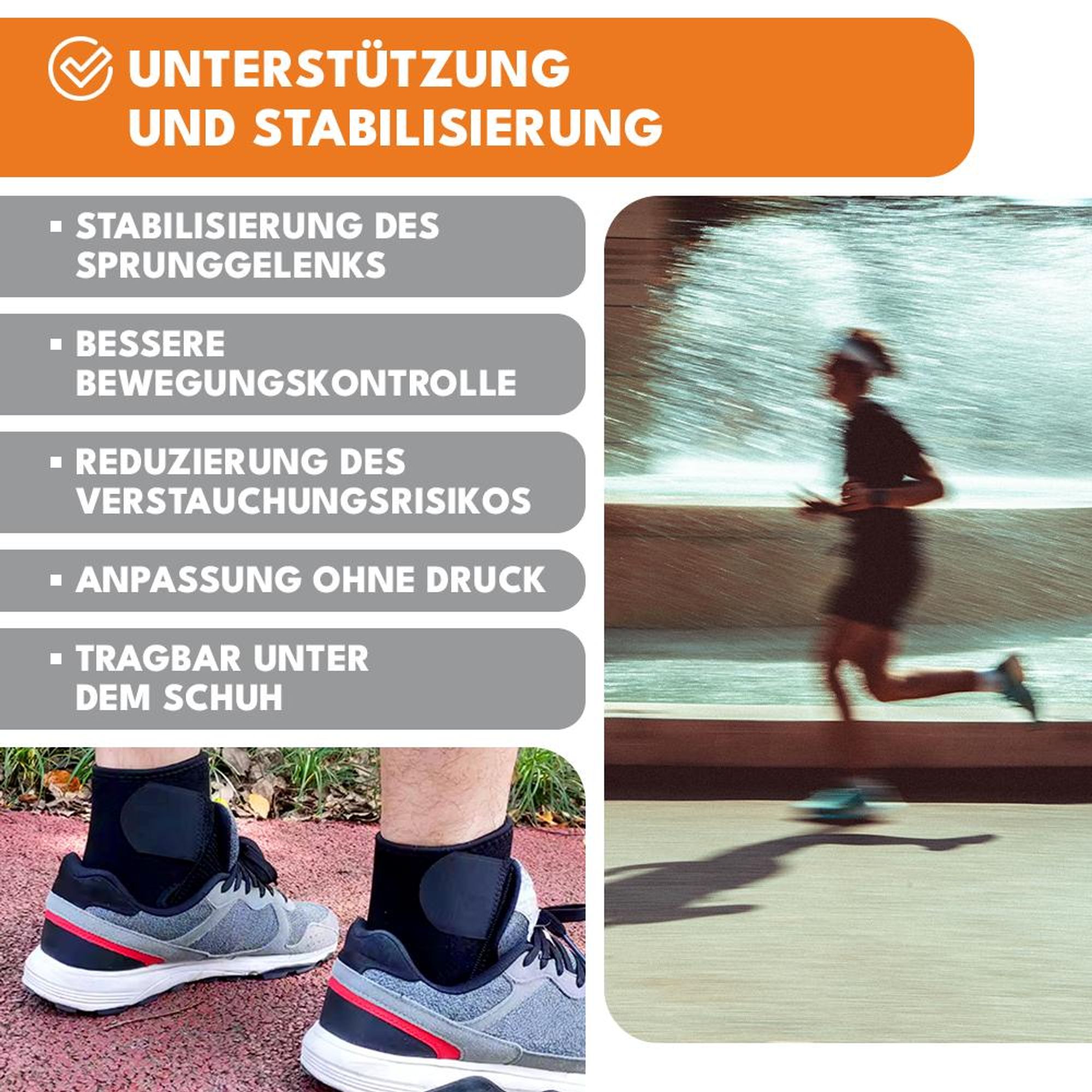 KRUMAD Sprunggelenkbandage mit Klettverschluss, Knöchelbandage für Sport und Alltag, Fußbandage zur Stabilisierung, Schwarz