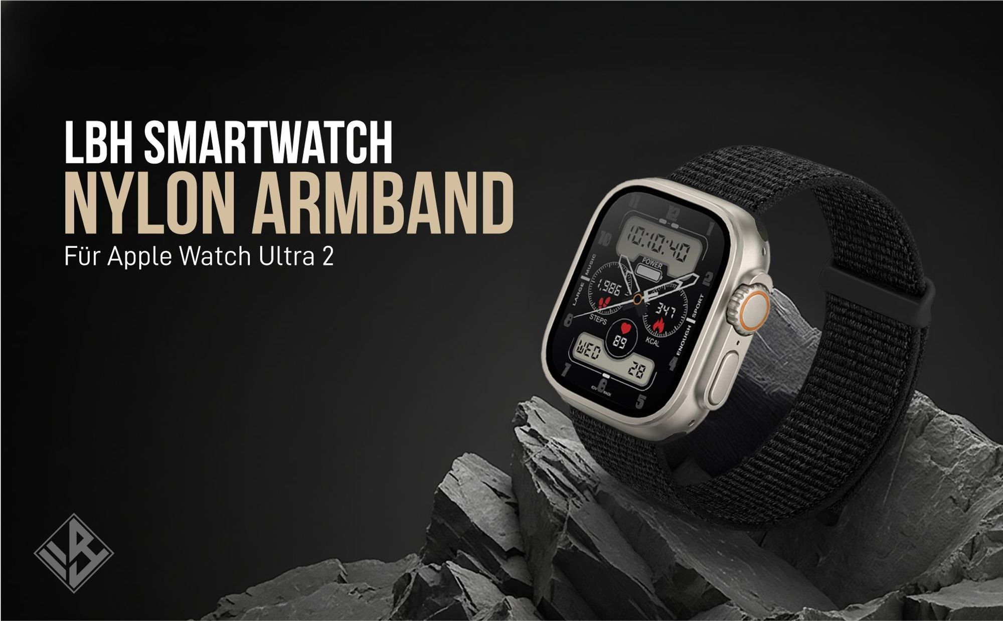 Schwarzes Armband für Apple Watch Ultra 2 49mm mit Klettverschluss