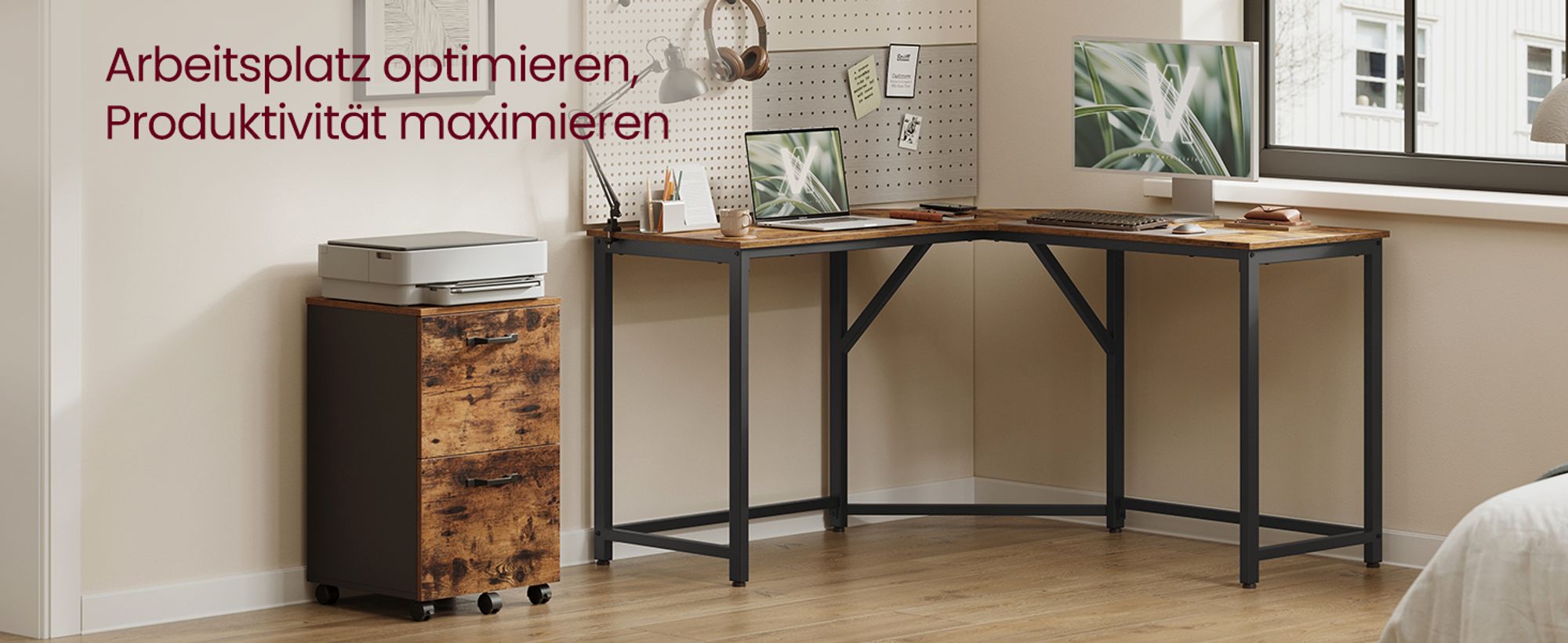 VASAGLE Eckschreibtisch, L-förmiger Computertisch, 130 cm, Homeoffice, Gaming