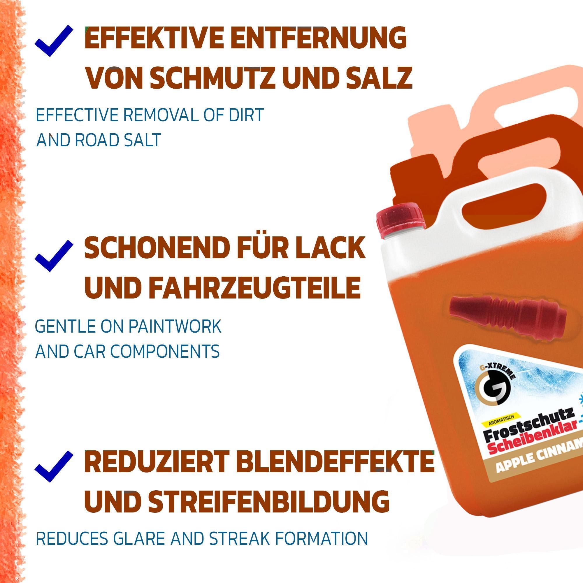Scheibenfrostschutz mit Apple&Cinnamon Duft | Schlierenfreier und effektiver Scheibenreiniger für den Winter | Gebrauchsfertige frostschutzmittel scheibenwaschanlage | 5L