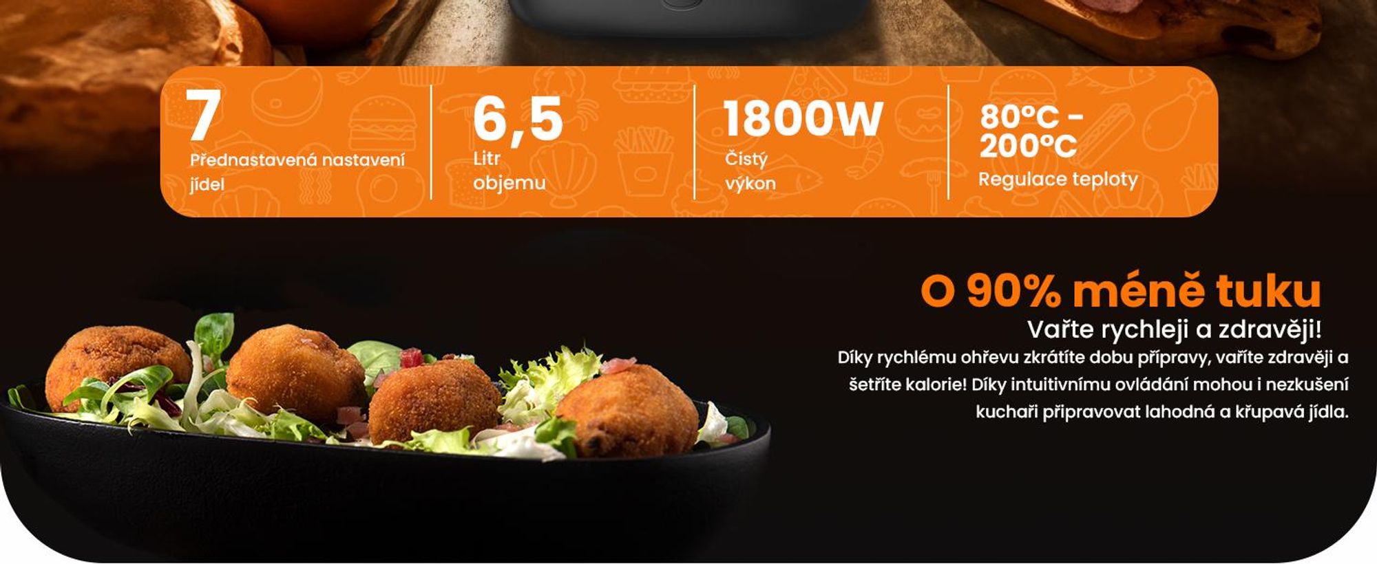 Extralink Air Fryer 6,5 l horkovzdušná fritéza 1800 W s průhledovým okénkem a LED dotykovým displejem