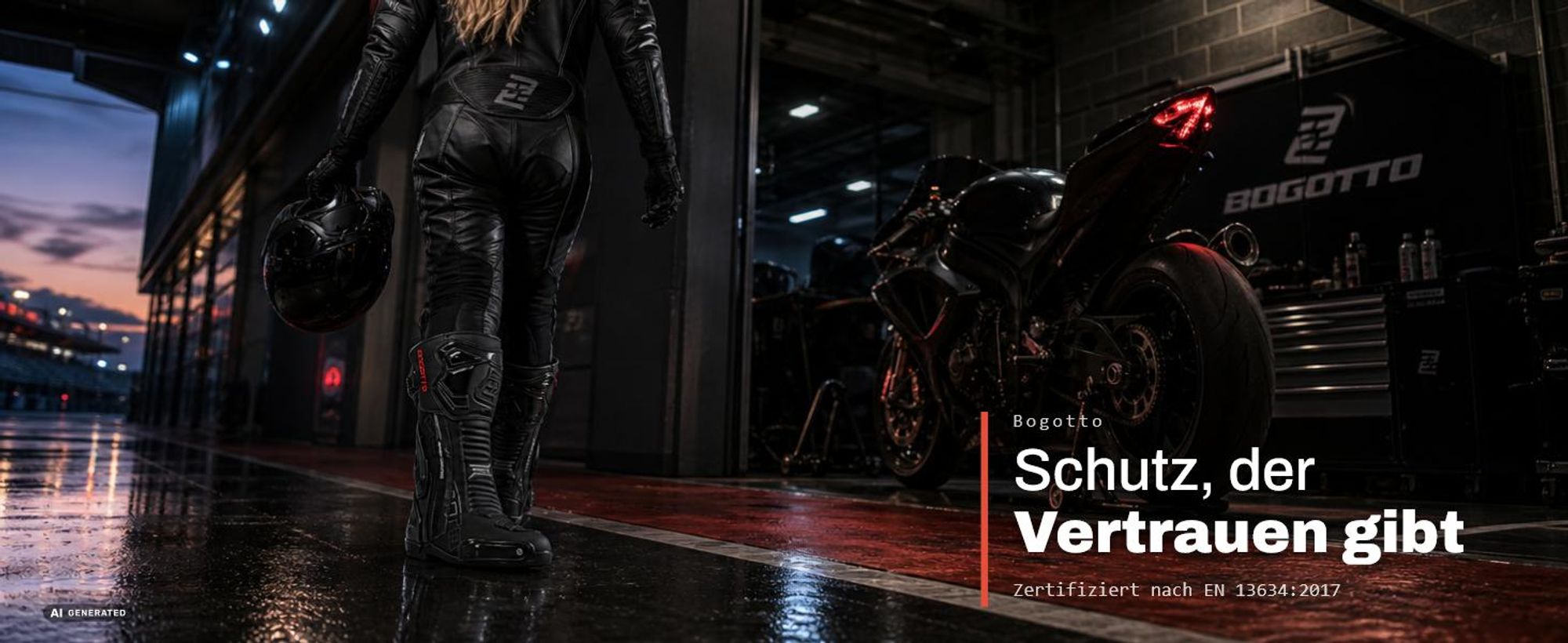 Bogotto Donington Motorradstiefel, schwarz, 48