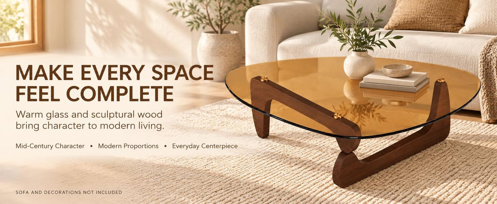 VRYGLE Couchtisch Glas Dreieckig mit Holzgestell 110,5 × 76,5 × 42 cm