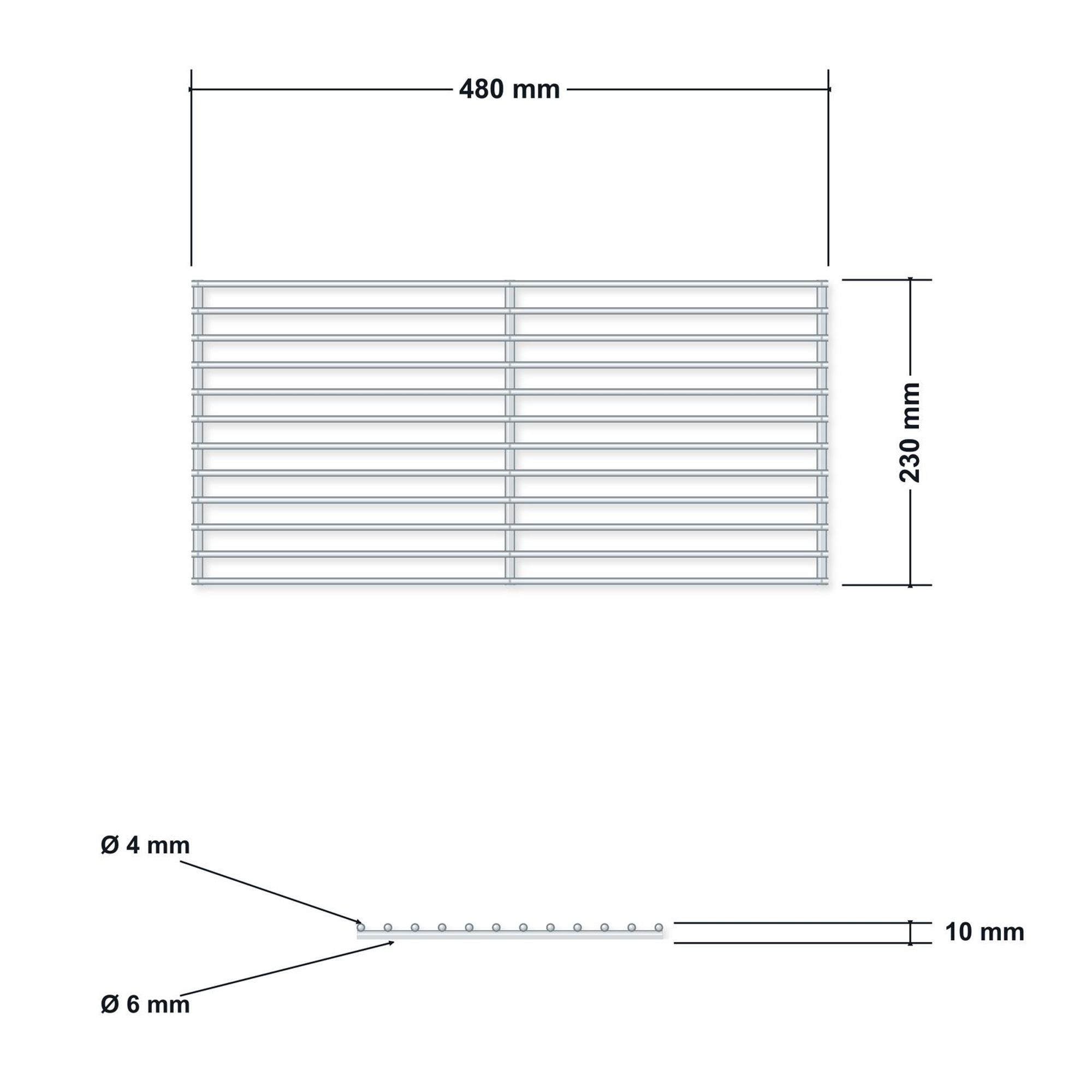 DEOS Grillrost aus Edelstahl 48 × 23 cm – technische Zeichnung