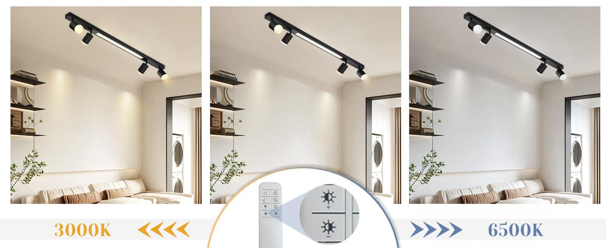 ZMH Deckenstrahler Schwarz 4 Flammig Deckenleuchte Dimmbar Deckenspots mit fernbedienung Schwenkbar 350° Modern für Wohnzimmer Schlafzimmer Küche