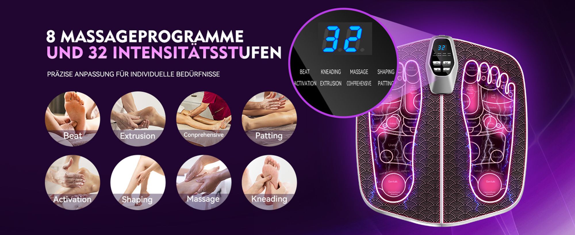 Fußmassagegerät, Tiefenmuskelaktivierung ,Fortschrittliche EMS-Technologie, EMS-Fußmassagegerät mit 8 Massageprogrammen, 32 Intensitätsstufen