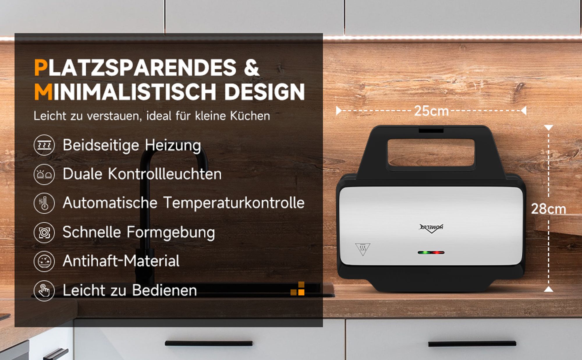 HOMELUX 3-in-1 Sandwichmaker 1000W Waffeln Paninitoaster Grillplatten | Antihaftbeschichtung | Cool-Touch-Griffe | Waffeleisen Kontaktgrill