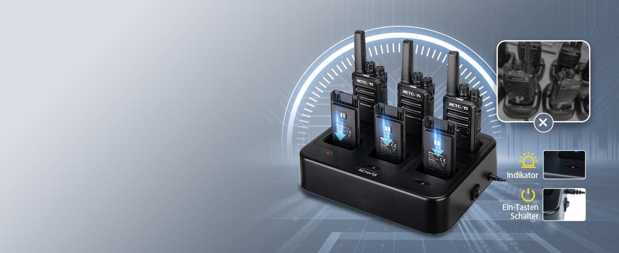 Retevis RT668 Funkgeräte mit Headset, PMR446 Walkie Talkies mit 6 Wege Ladegerät, 1200mAh, VOX, Wiederaufladbare Walkie Talkie Akku für Schule, Fabrik, Baustelle, Bar (6 Stück, Schwarz)