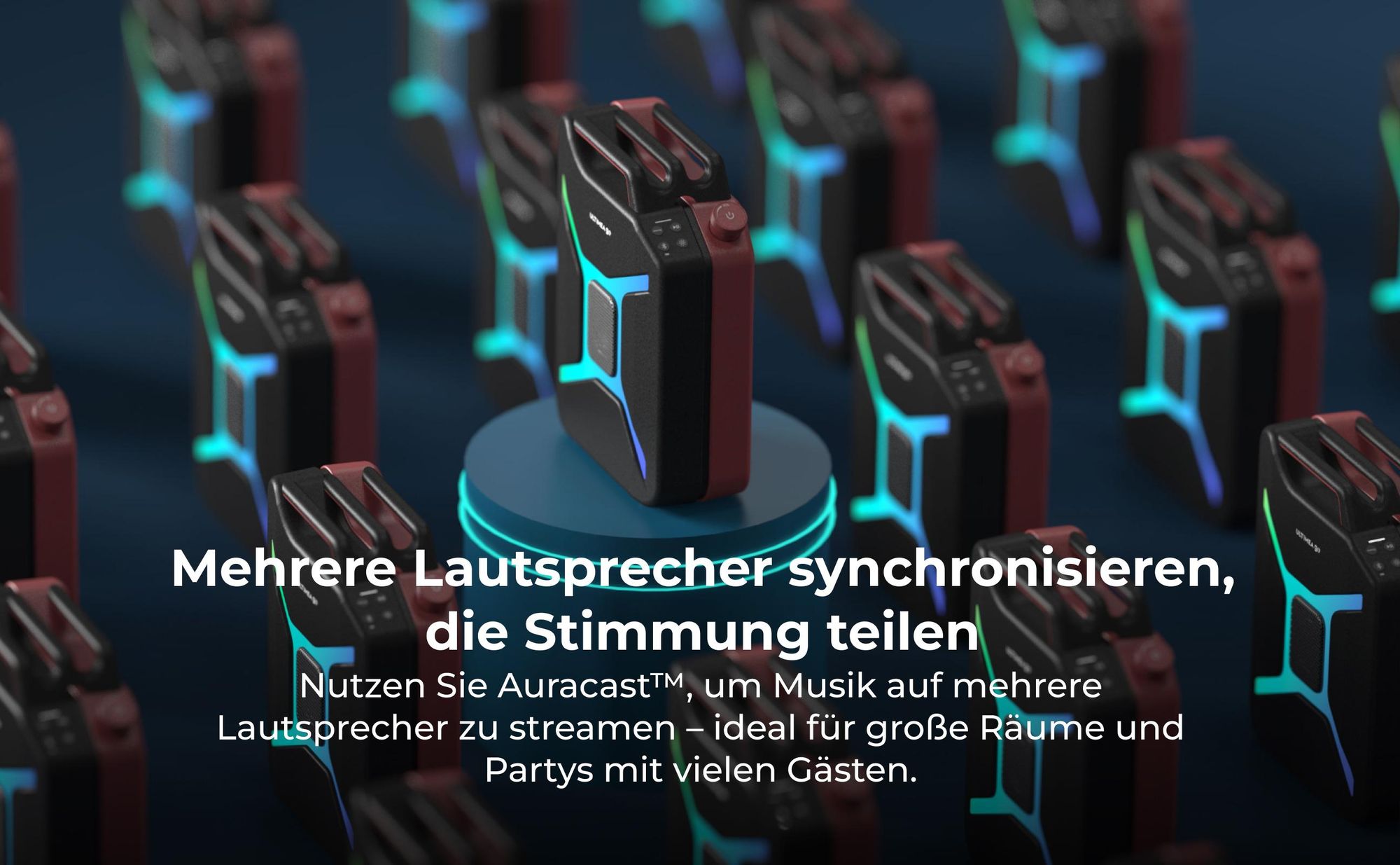 ULTIMEA Go tragbarer Party-Lautsprecher, 300 W Bluetooth PartyBox mit Bass-Boost, RGB-Beleuchtung, Mikrofon-/Gitarreneingang, Party & Outdoor, Rot