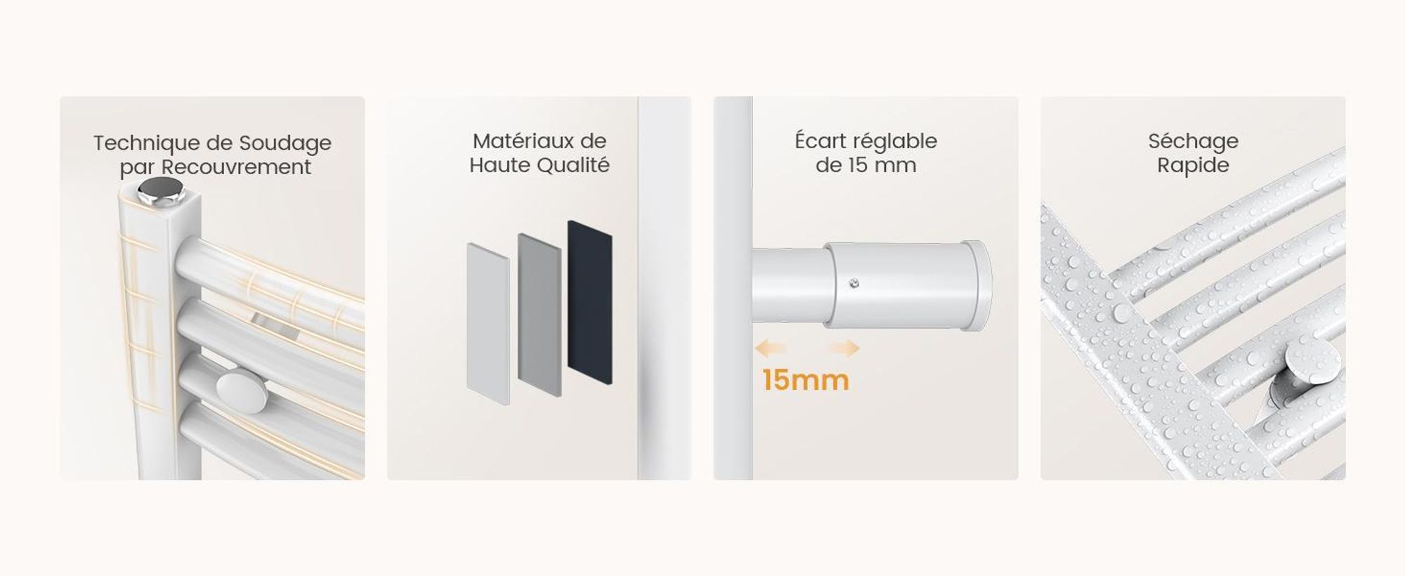 Radiateur de salle de bain EMKE Radiateur sèche-serviettes électrique incurvé 600 WWi-Fi Thermostat intelligent 120 x 60 cm Blanc Sèche-serviettes