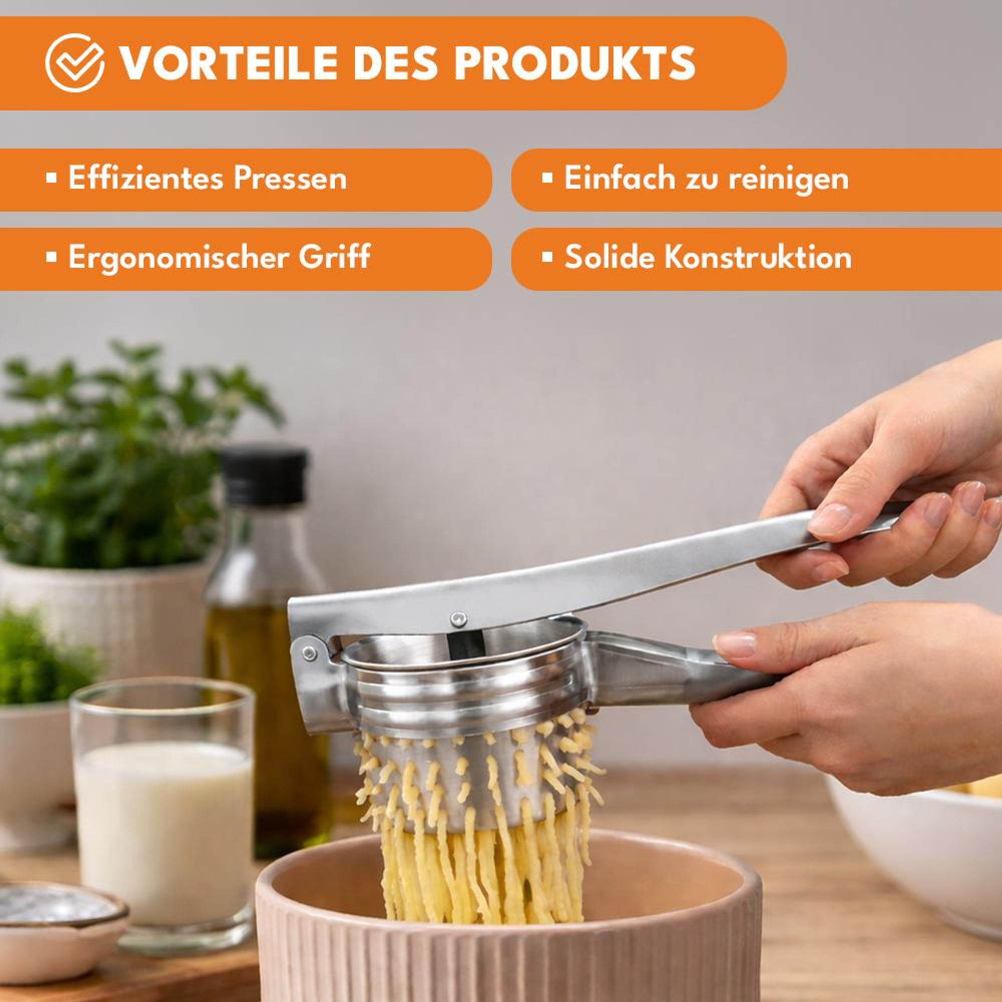 KRUMAD Kartoffelpresse aus Metall 26,5 cm, Kartoffel- & Spätzlepresse, Kartoffelstampfer für Püree, Gnocchi, Gemüse & Füllungen