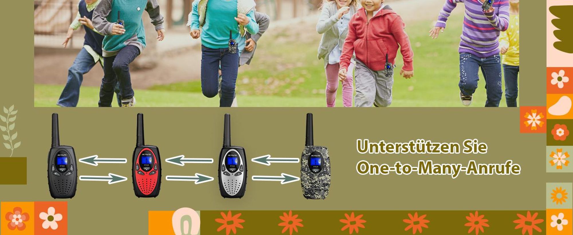 Retevis RT628 Walkie Talkie Kinder, 8 Kanäle VOX LCD Display, DCS/CTCSS, Geschenke Kinder für Jungen und Mädchen im 6–12 Jahren für Camping