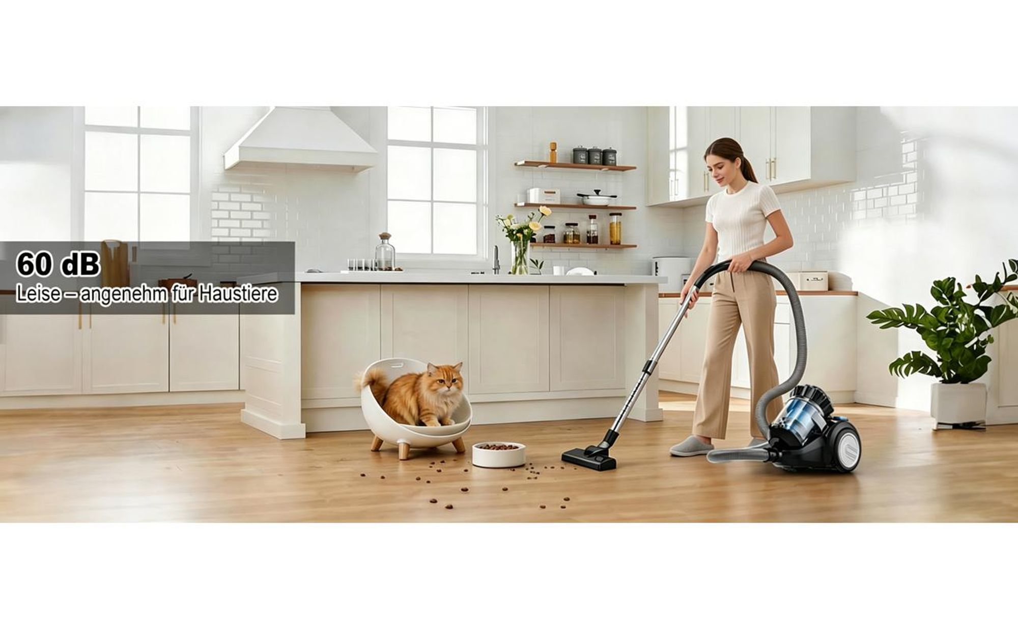 Bodenstaubsauger staubsauger beutellos, Hygiene-Filter, hohe Saugkraft kompakt für Hartboden/Teppich, Turbodüse, Polsterdüse, 6m langes Kabel