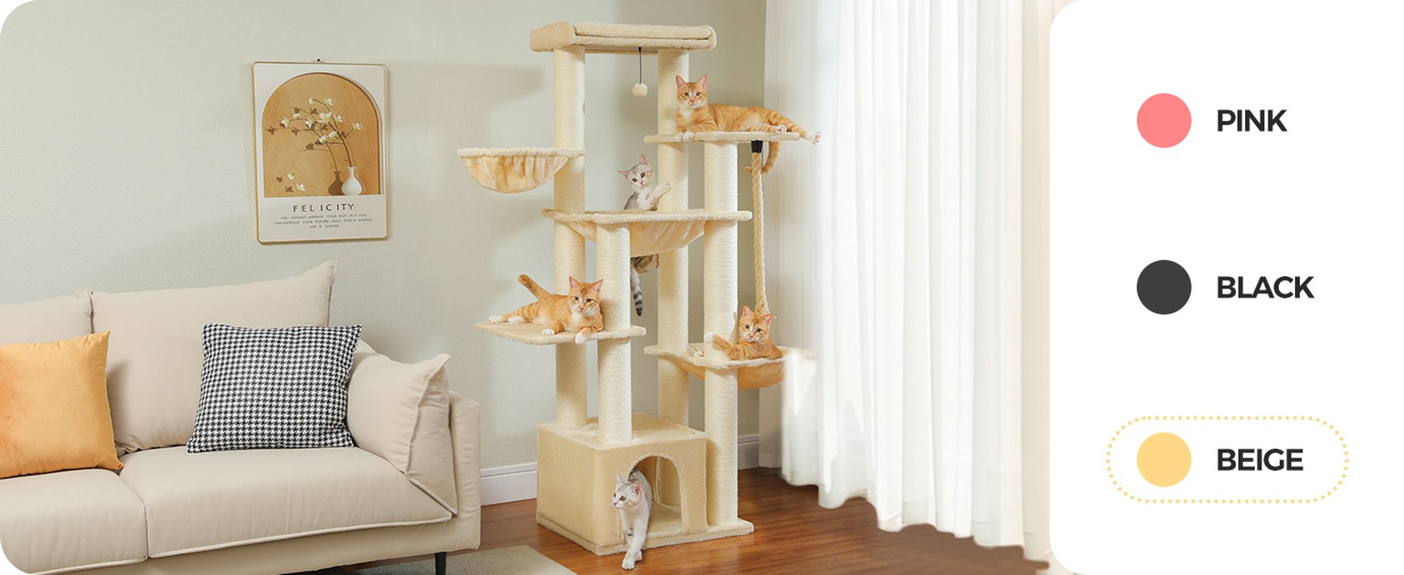 Purpurra Kratzbaum Extra-Dick Stämme XXL Stabil für Grosse Katzen, 114/170 cm