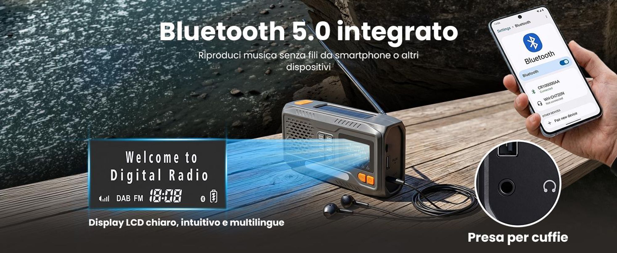 Extralink radio d'emergenza Bluetooth solare a manovella torcia 4000 mAh