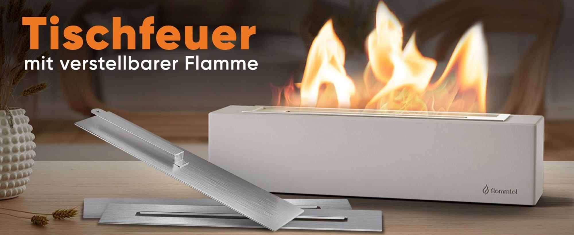 Flammtal Outdoor Bioethanol Tischfeuer XXL aus Beton, Hochwertiger Tischkamin mit verstellbarer Flamme – Tischkamin für Balkon, Terrasse & Garten