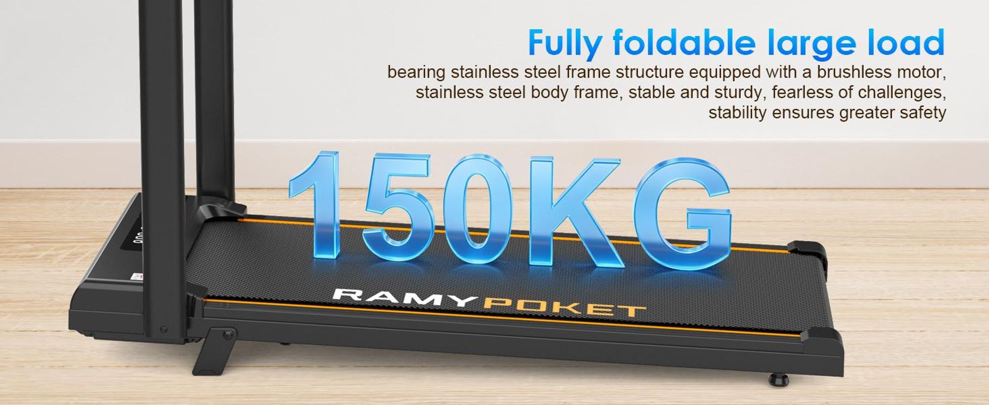 RAMYPOKET Laufband klappbar, laufbander mit 9 % steigung, LCD-Display intelligentes laufband, Super leise,Super Stoßdämpfung, bis 150 kg