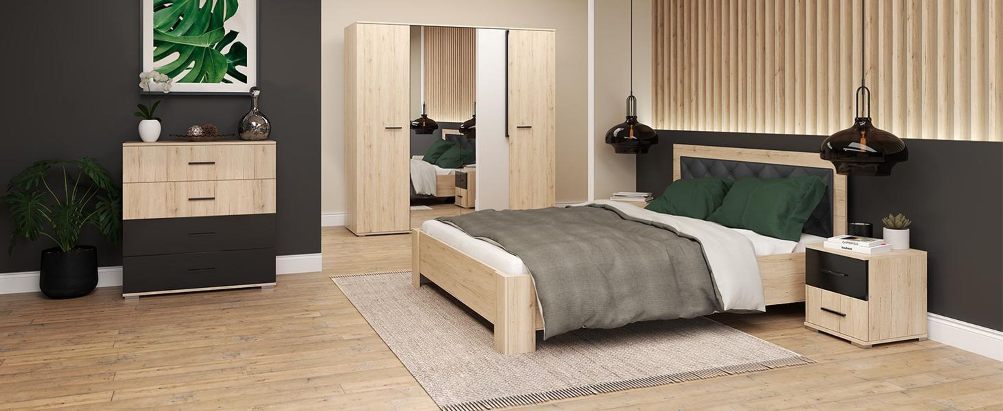 Drehtürenschrank  Kleiderschrank Bari 200cm, San Remo/San Remo mit Spiegeln