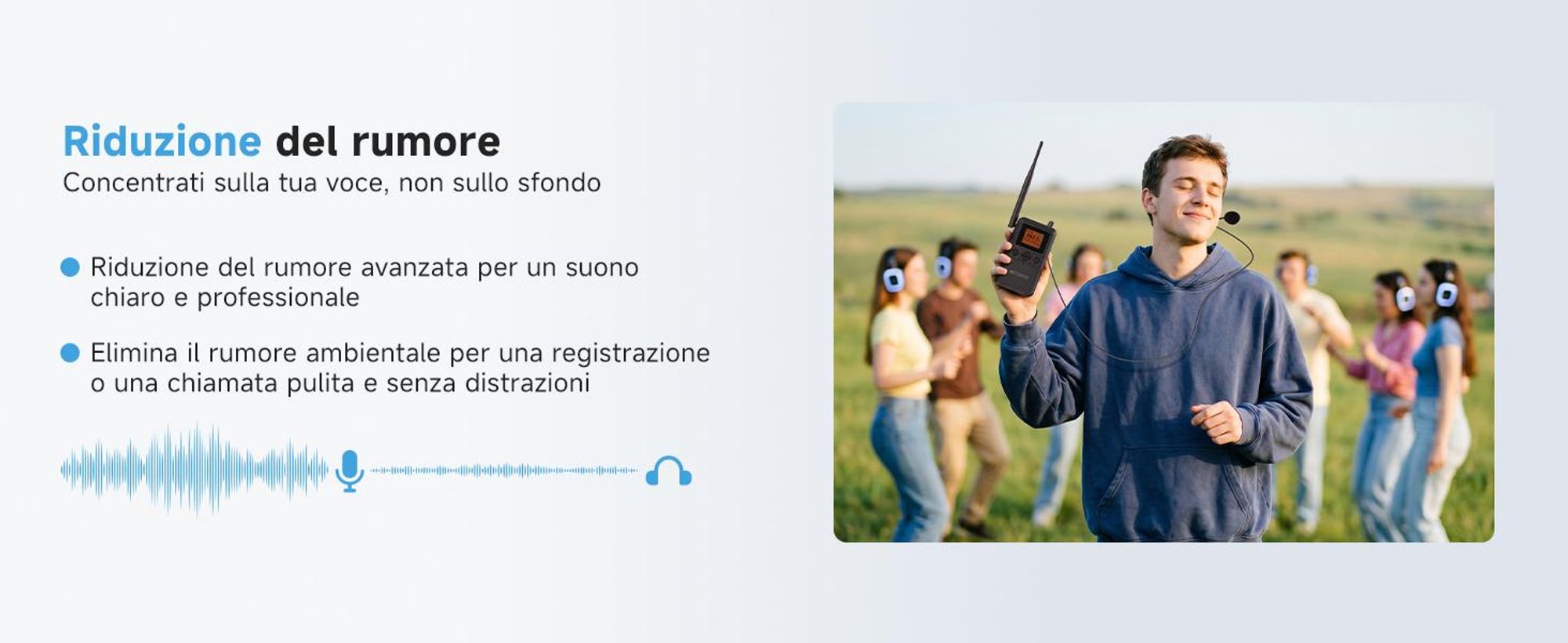 Sistema di cuffie per silent disco Retekess TA003P-TA004S, a mani libere, qualità audio Hi-Fi, LED a 3 canali, 12 ore di autonomia, vestibilità stabile, potenziamento dei bassi, ideale per fitness, yoga e feste