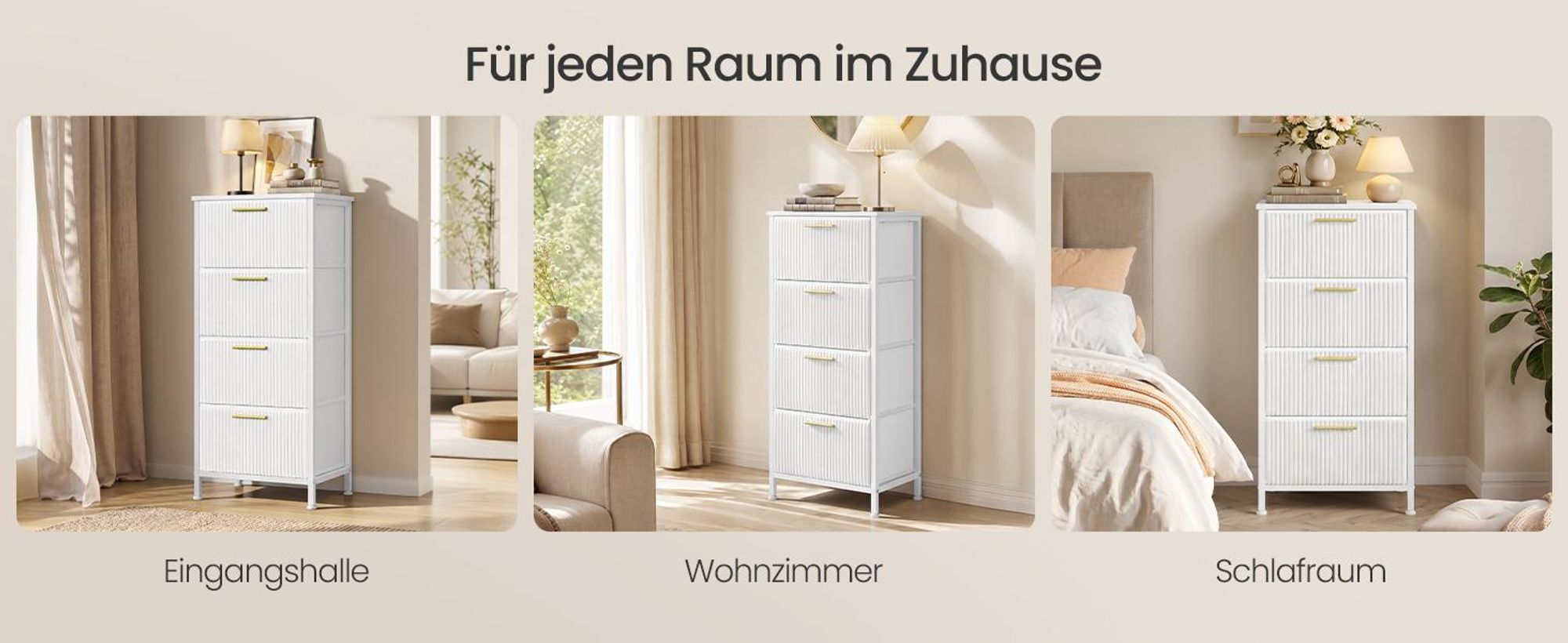 SONGMICS Kommode mit 4 Schubladen Schmaler Aufbewahrungsschrank aus Cord 39,6 x 30 x 96,2 cm Weiß