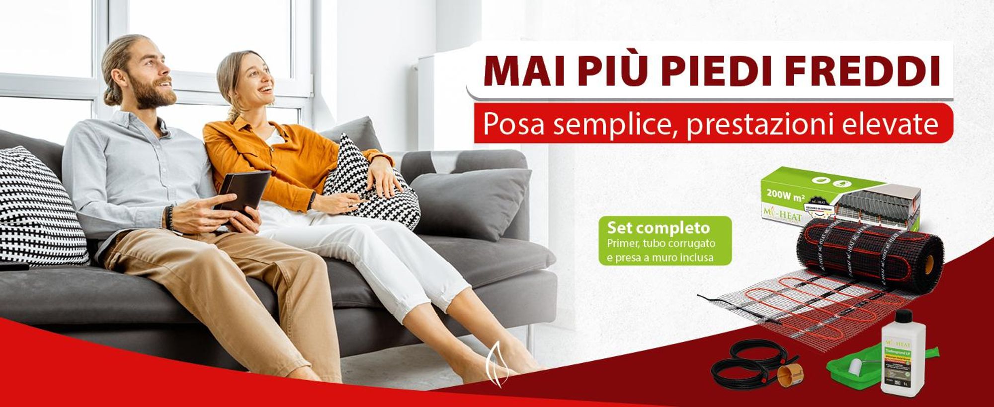 Tappetino riscaldante elettrico a bassa densità per pavimenti in piastrelle, copertura 7 m², 200 Watt, set completo con termostato M2 Wifi, colore nero