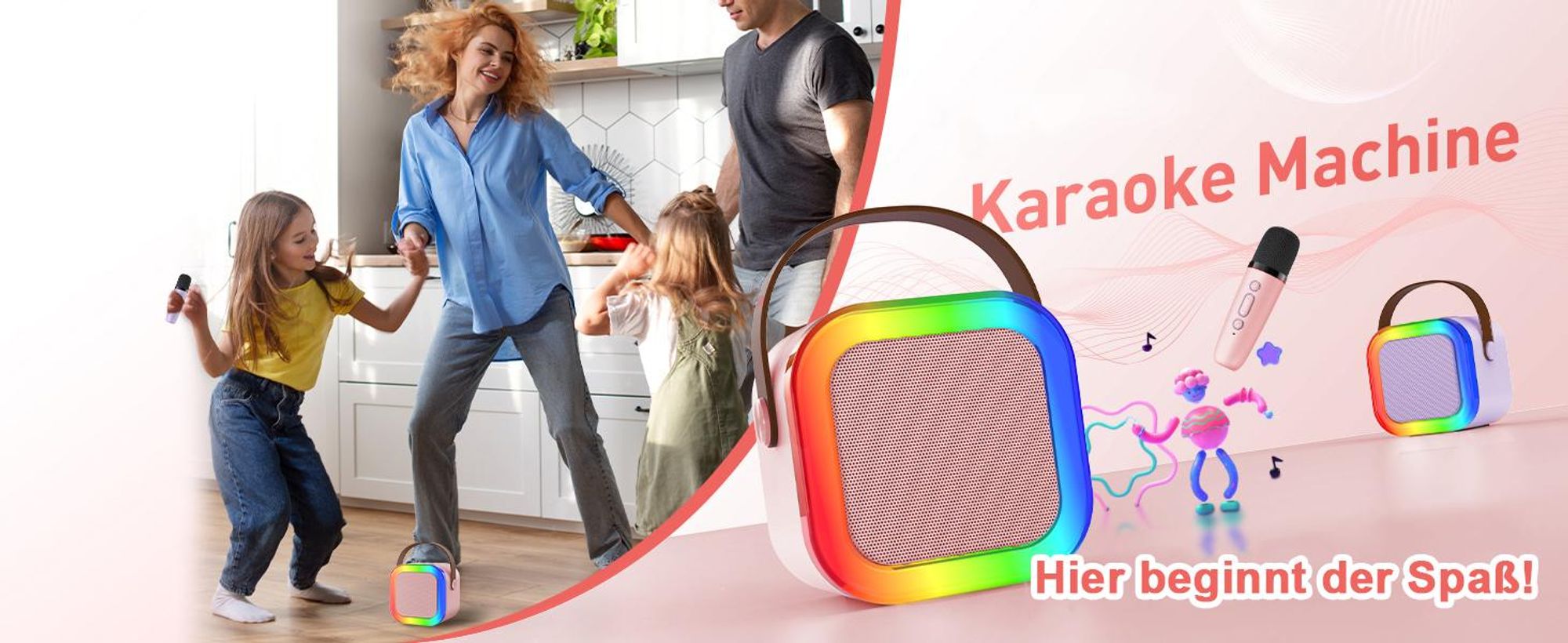 Karaoke Maschine, Computer-Mikrofone, Mikrofon, Mini-Karaoke-Maschine, Tragbarer Bluetooth-Lautsprecher mit Stimmeffekten & LED-Lichtern